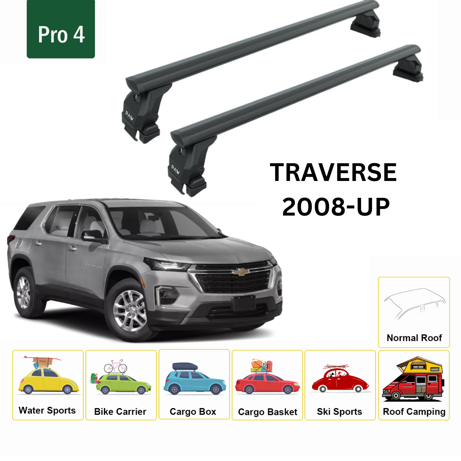 For Chevrolet Traverse 2009-Up Roof Rack Cross Bars Metal Bracket Normal Roof Alu Black - 0