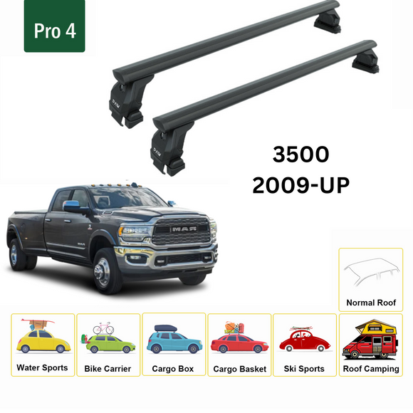 For Ram 3500 2009-2018 Roof Rack Cross Bars Normal Roof Alu Black