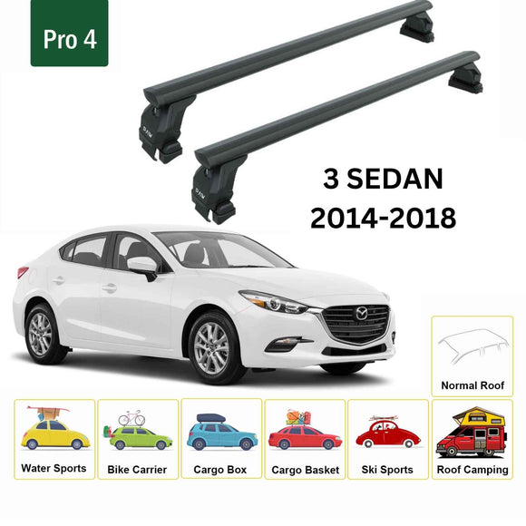For Mazda 3 Sedan 2014-2018 Roof Rack Cross Bars Normal Roof Black