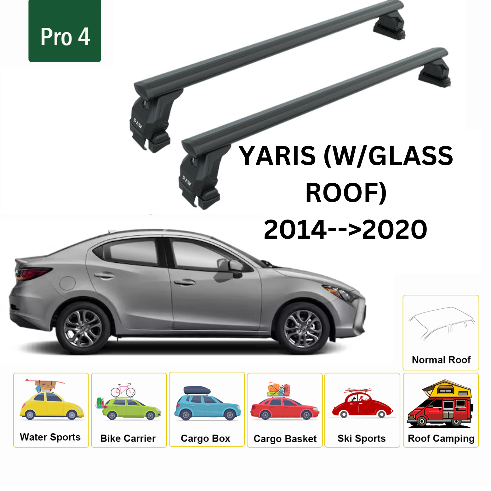 For Toyota Yaris Sedan 2014-20 Roof Rack Cross Bars Normal Roof Alu Black - 0