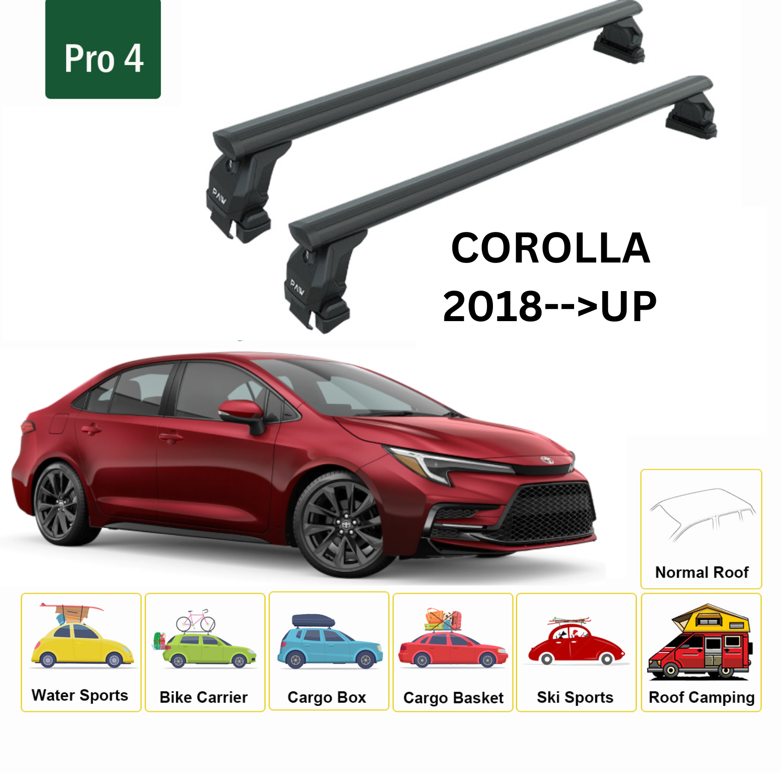 For Toyota Corolla 2018-Up Roof Rack Cross Bars Normal Roof Alu Black - 0