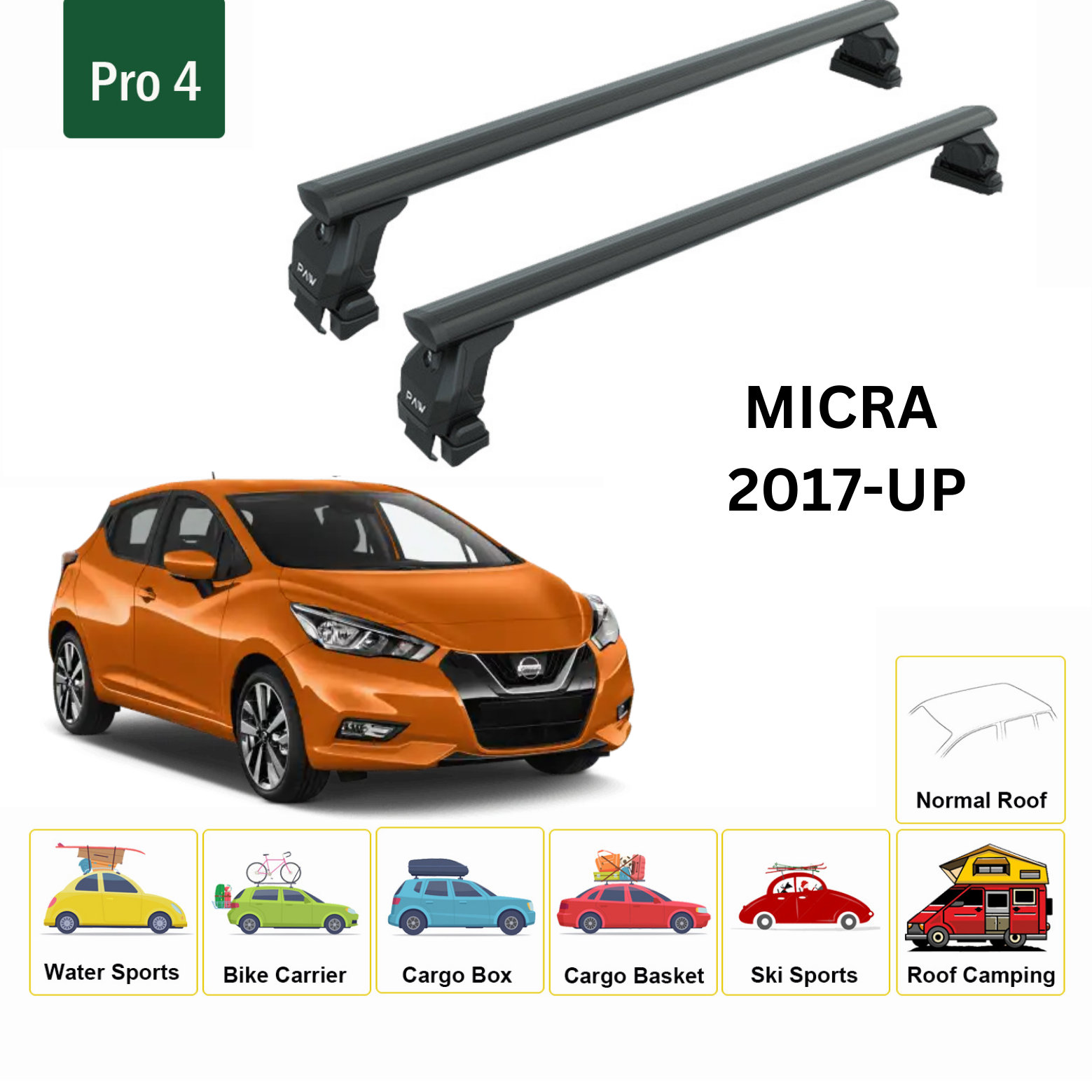 For Nissan Micra K14 2017-Up Roof Rack Cross Bars Metal Bracket Normal Roof Alu Black