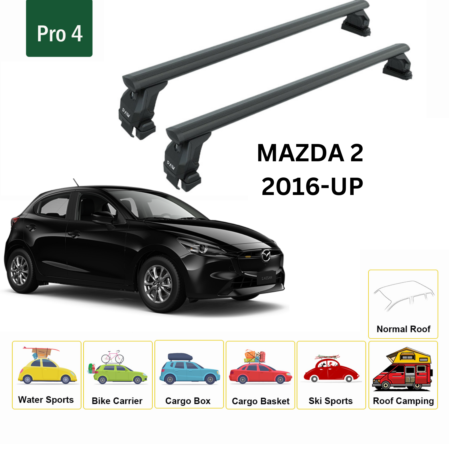 For Mazda 2 Series 2016-Up Roof Rack Cross Bars Normal Roof Alu Black