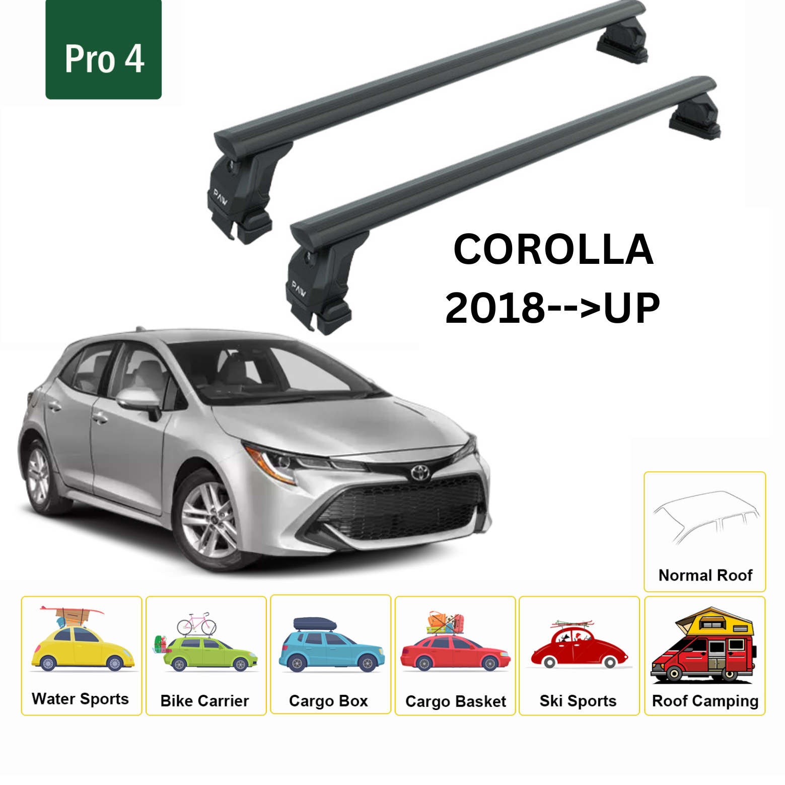 For Toyota Corolla Hatchback 2018-Up Roof Rack Cross Bars Normal Roof Alu Black - 0