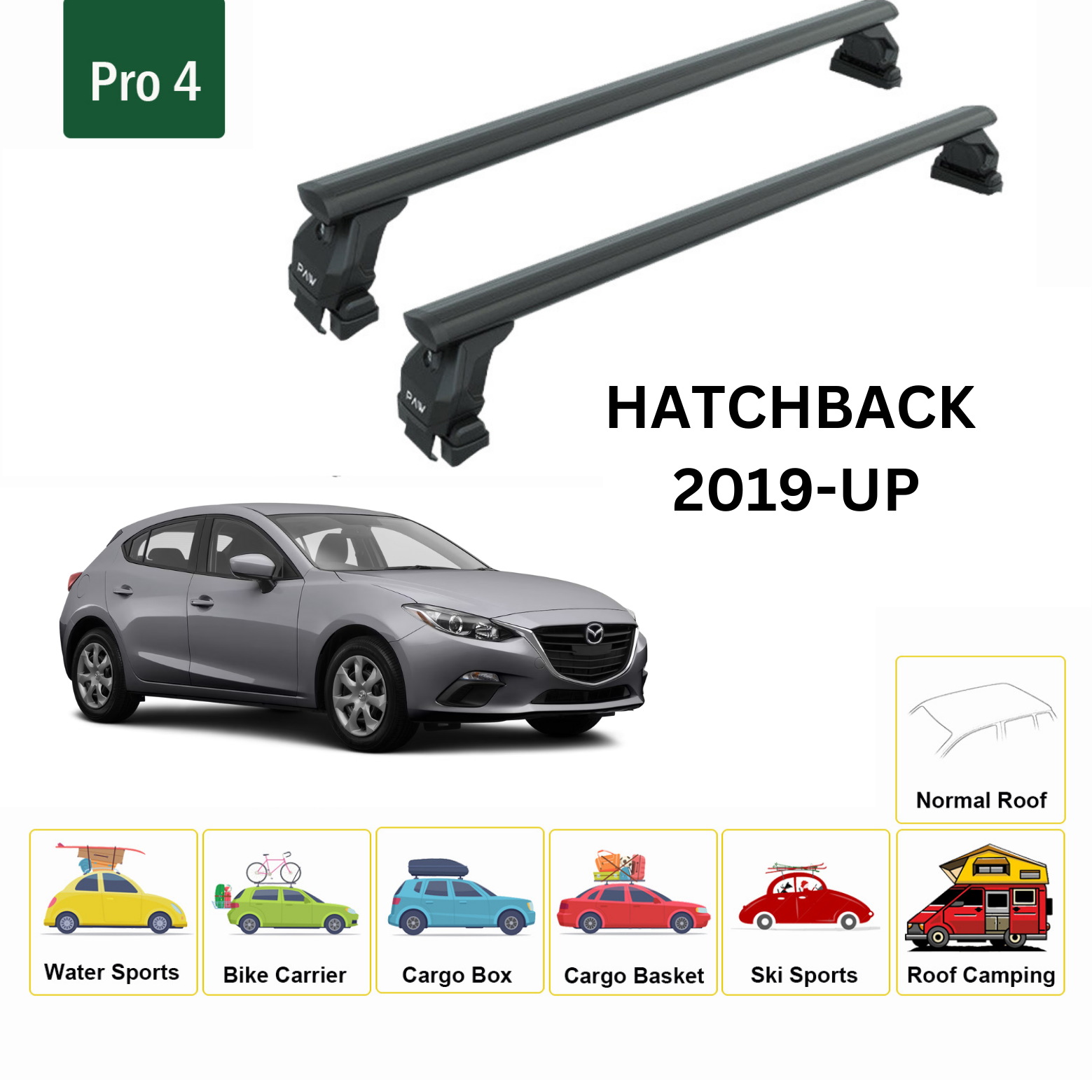For Mazda 3 Hatchback 2019-Up Roof Rack Cross Bars Normal Roof Alu Black - 0