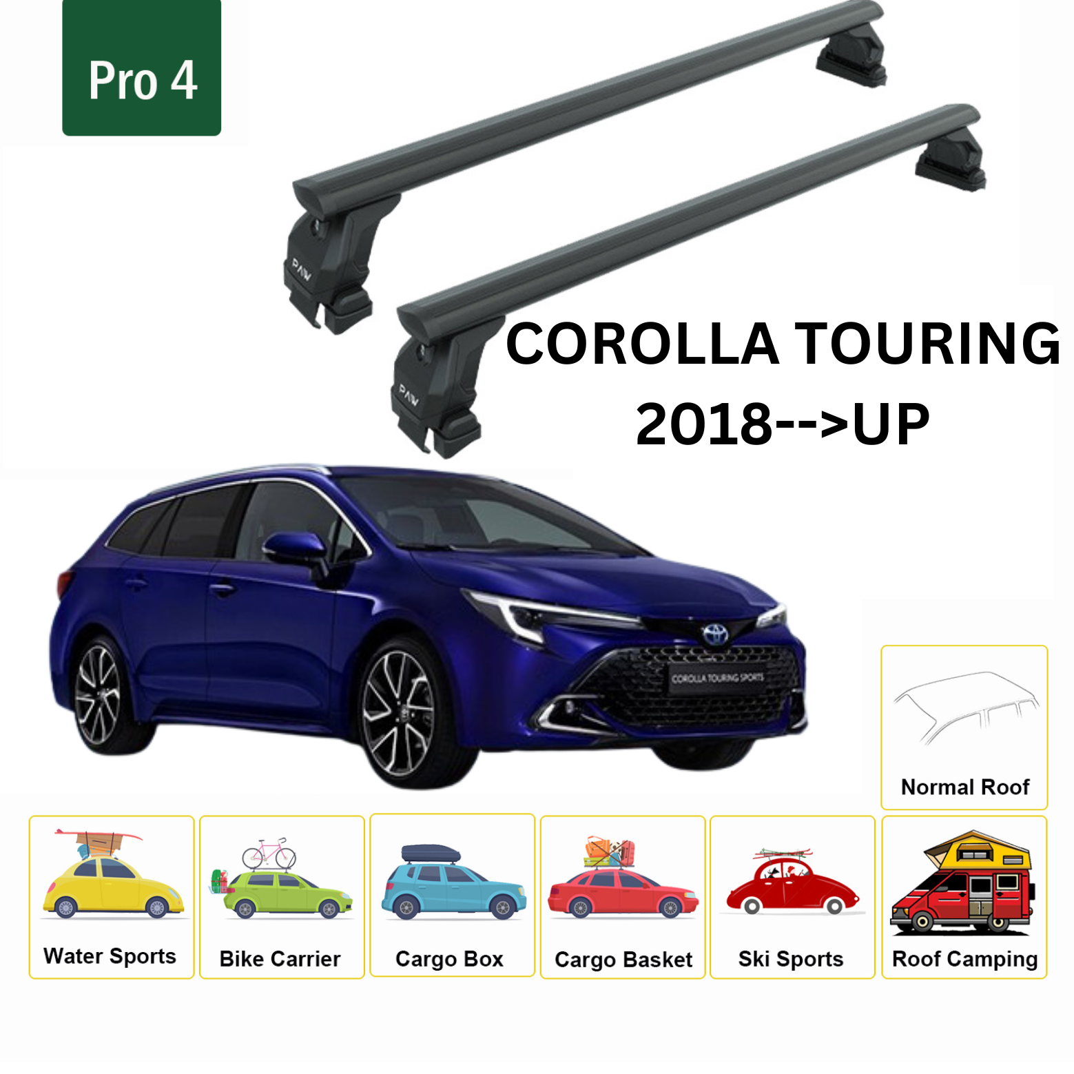 For Toyota Corolla Touring 2018-Up Roof Rack Cross Bars Normal Roof Alu Black