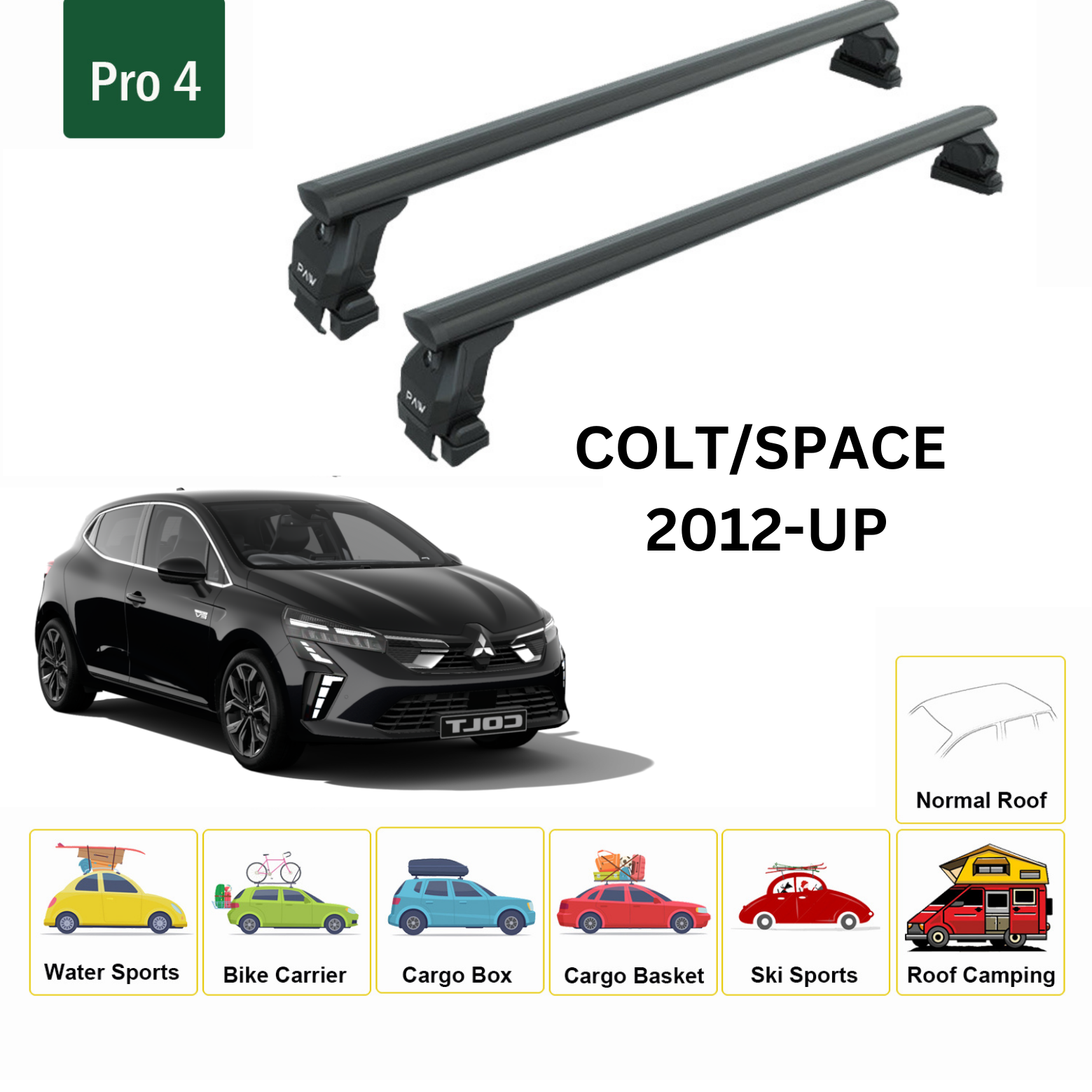 For Mitsubishi Colt/Space Star 2012-Up Roof Rack Cross Bars Normal Roof Alu Black - 0