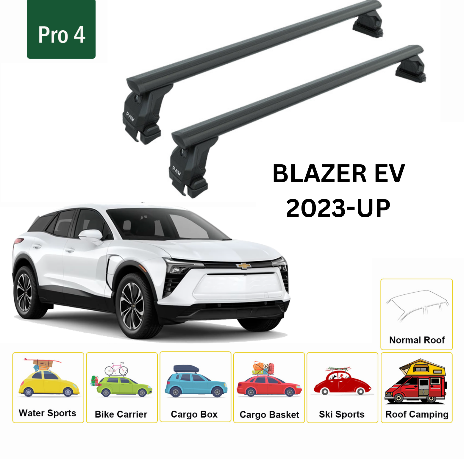 For Chevrolet Blazer EV 2023-Up Roof Rack Cross Bars Metal Bracket Normal Roof Alu Black