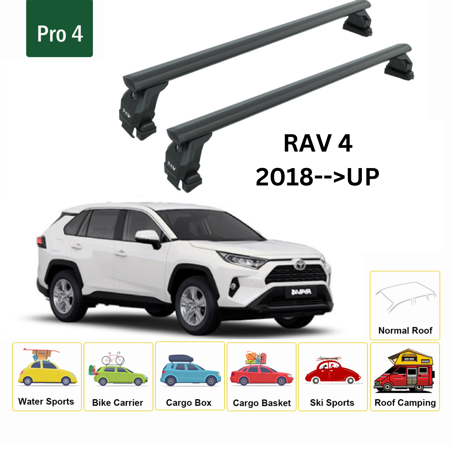 Für Toyota Rav 4 2018-Up Dachträger Querträger Metallhalterung Normales Dach Alu Schwarz - 0