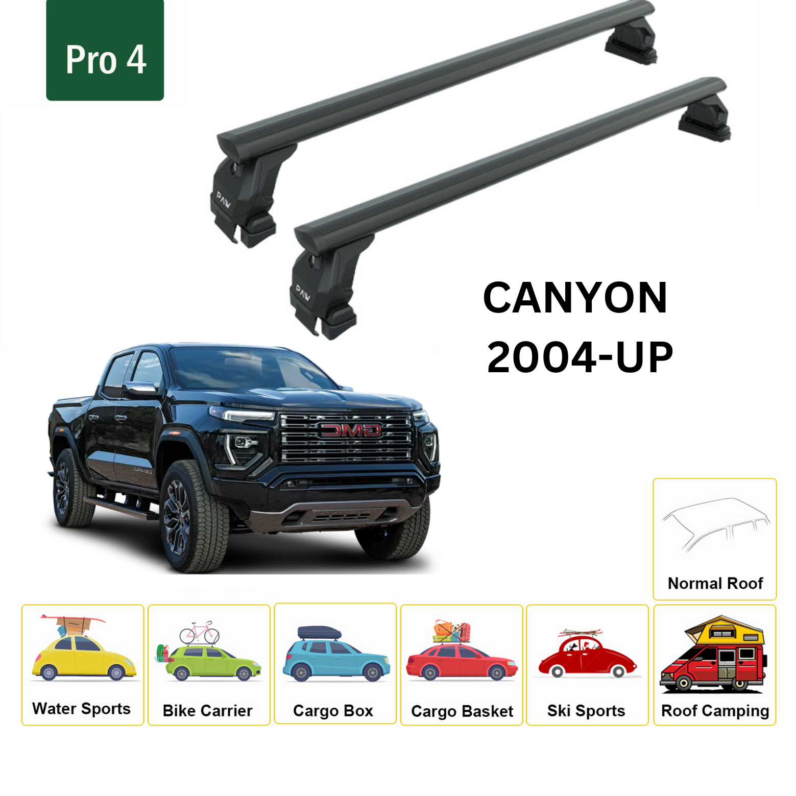 For GMC Canyon 2004-Up Roof Rack Cross Bars Normal Roof Alu Black - 0