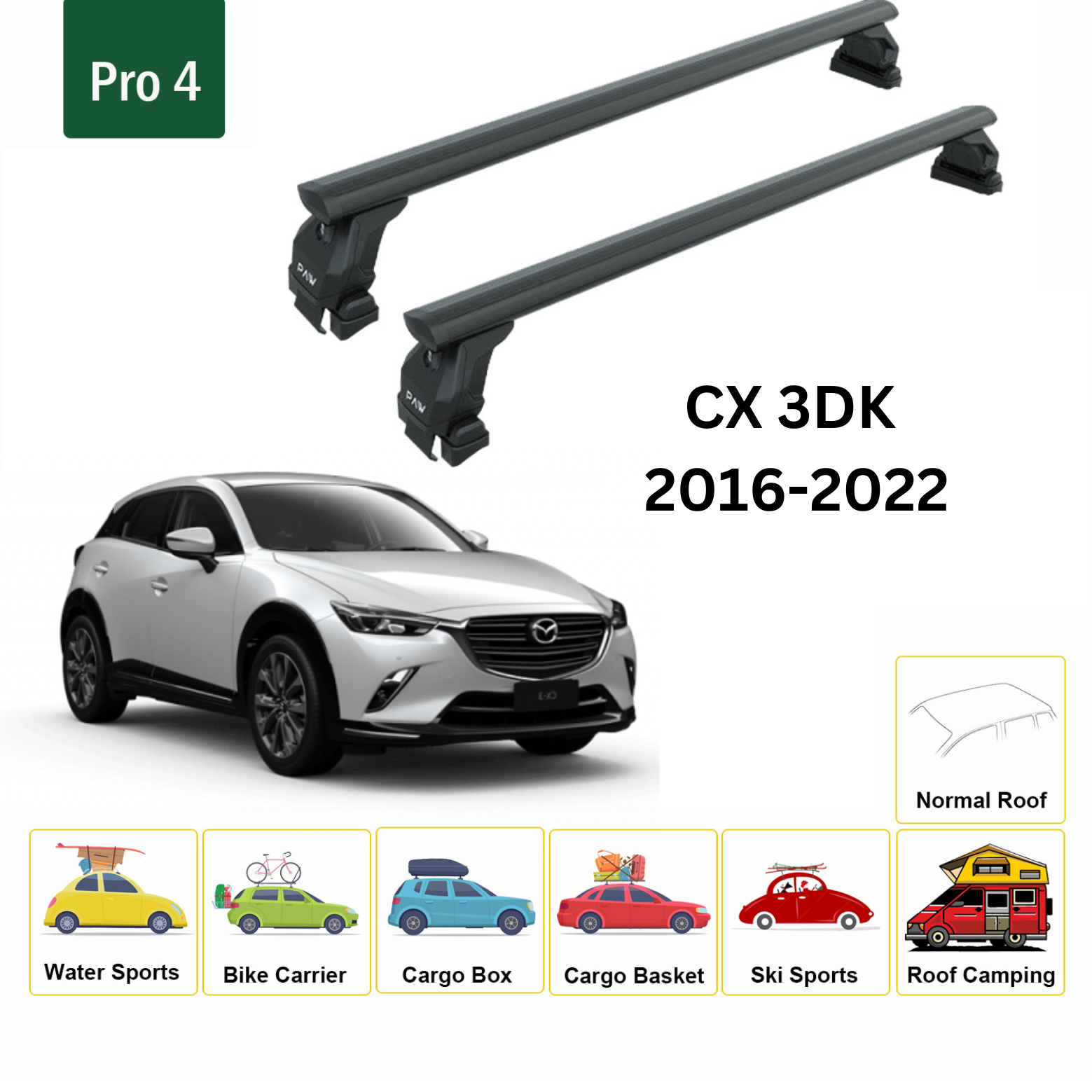 For Mazda CX-3 DK 2016-22 Roof Rack Cross Bars Metal Bracket Normal Roof Alu Black - 0
