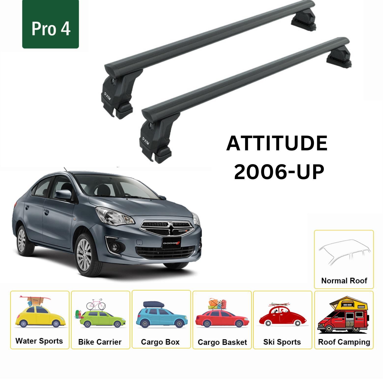 For Dodge Attitude 2006-Up Roof Rack Cross Bars Metal Bracket Normal Roof Alu Black - 0