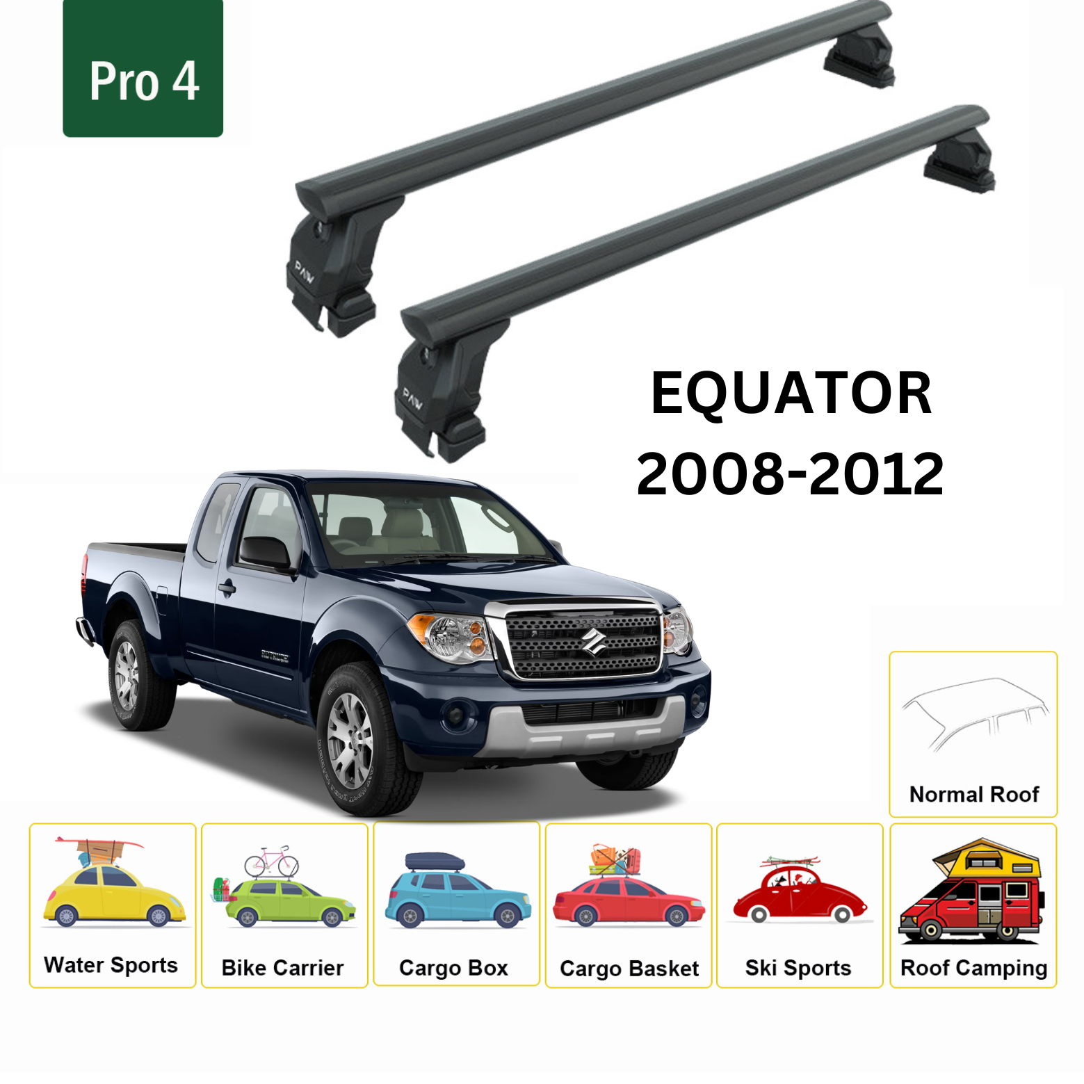 For Suzuki Equator 2008-12 Roof Rack Cross Bars Metal Bracket Normal Roof Alu Black