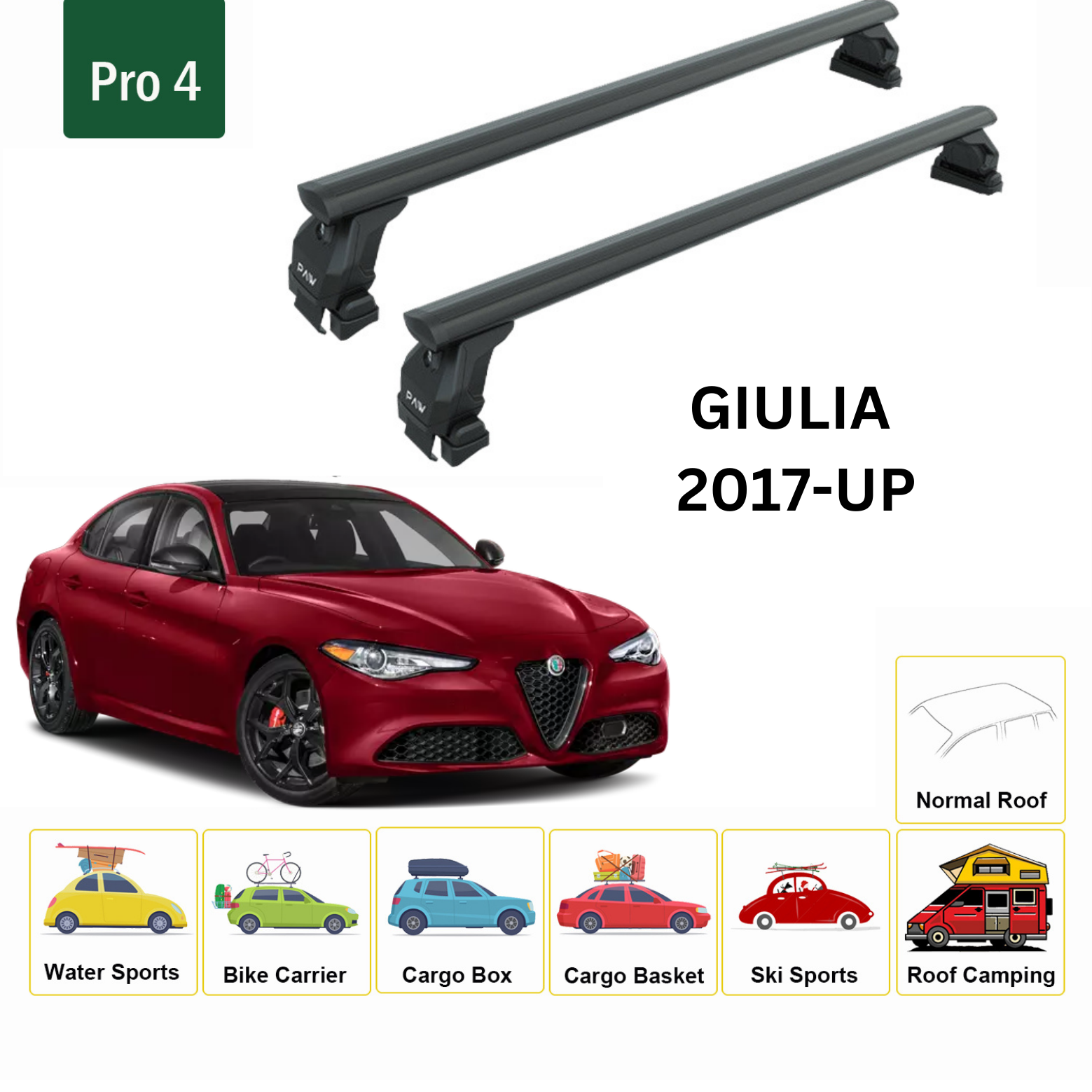 For Alfa Romeo Giulia 2017-Up Roof Rack Cross Bars Metal Bracket Normal Roof Alu Black