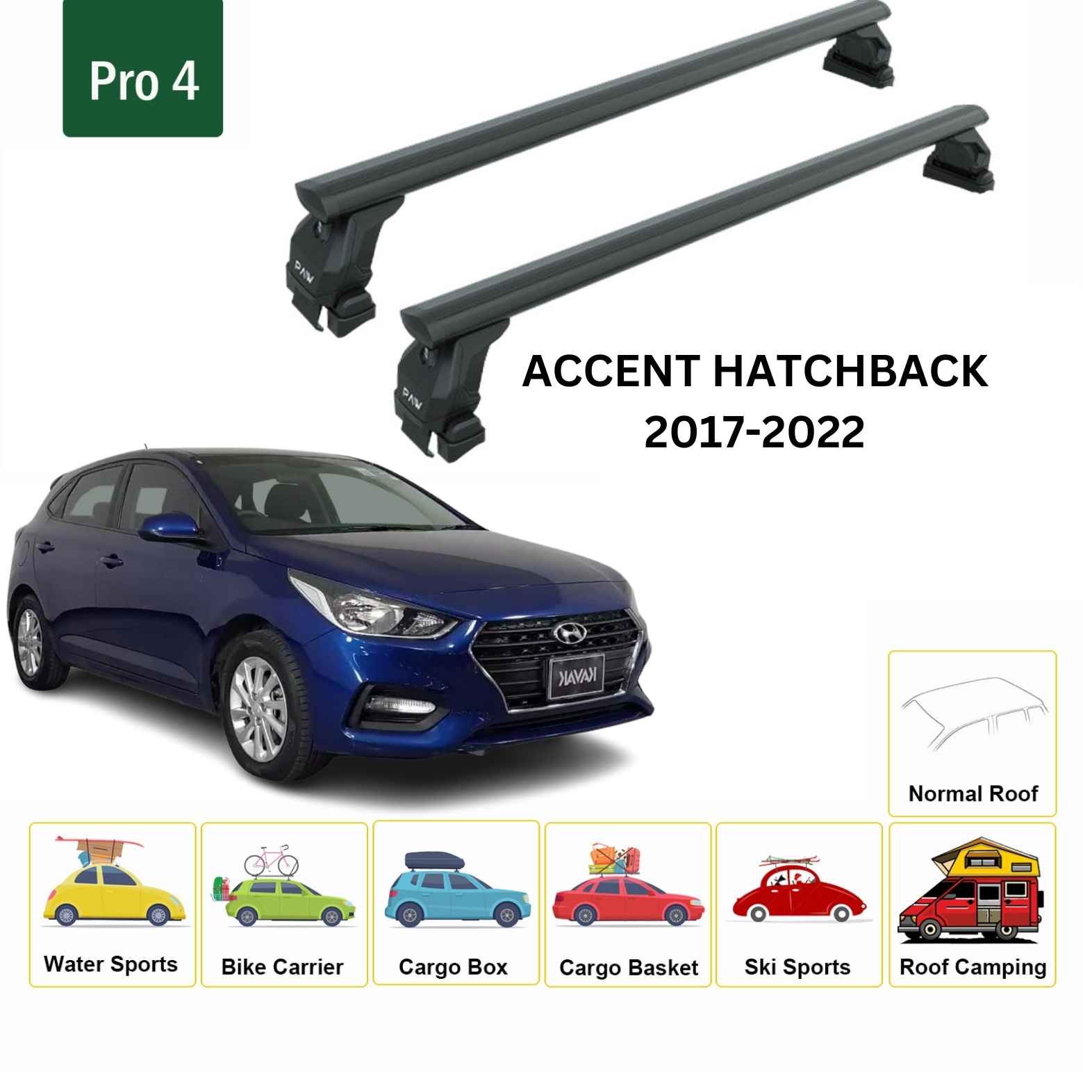 For Hyundai Accent HB 2017-22 Roof Rack Cross Bars Normal Roof Alu Black