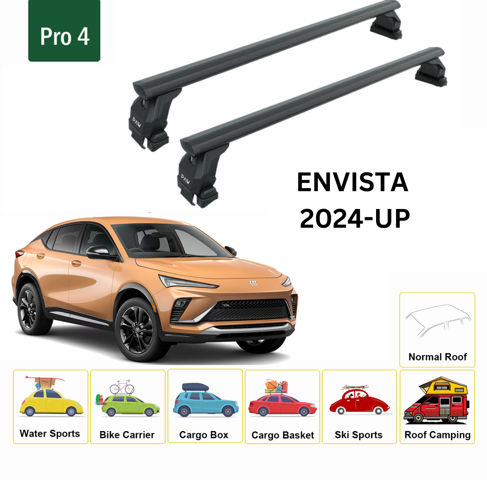 For Buick Envista 2024-Up Roof Rack Cross Bars Normal Roof Alu Black - 0