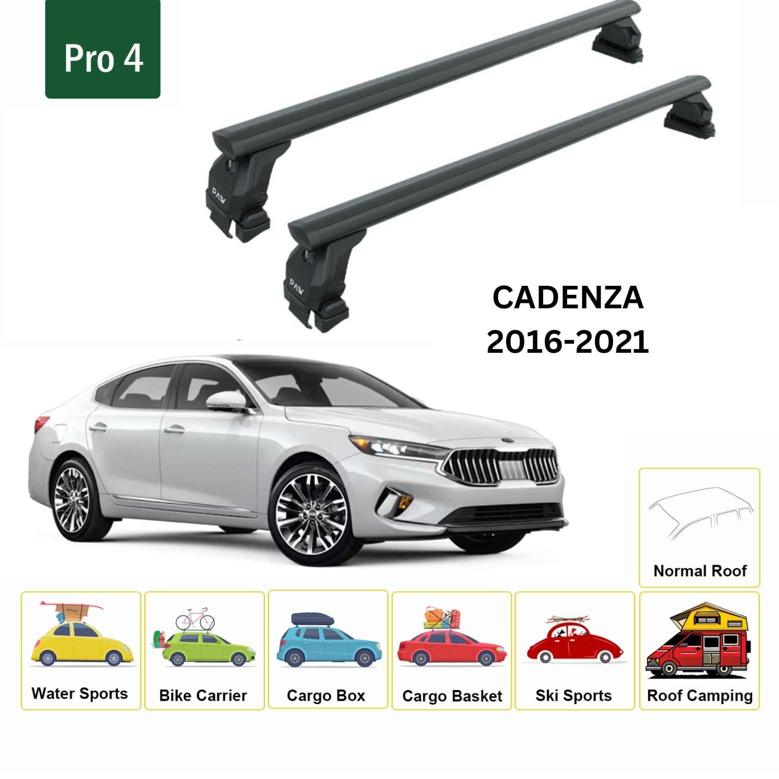 For Kia Cadenza 2016-21 Roof Rack Cross Bars Normal Roof Alu Black - 0