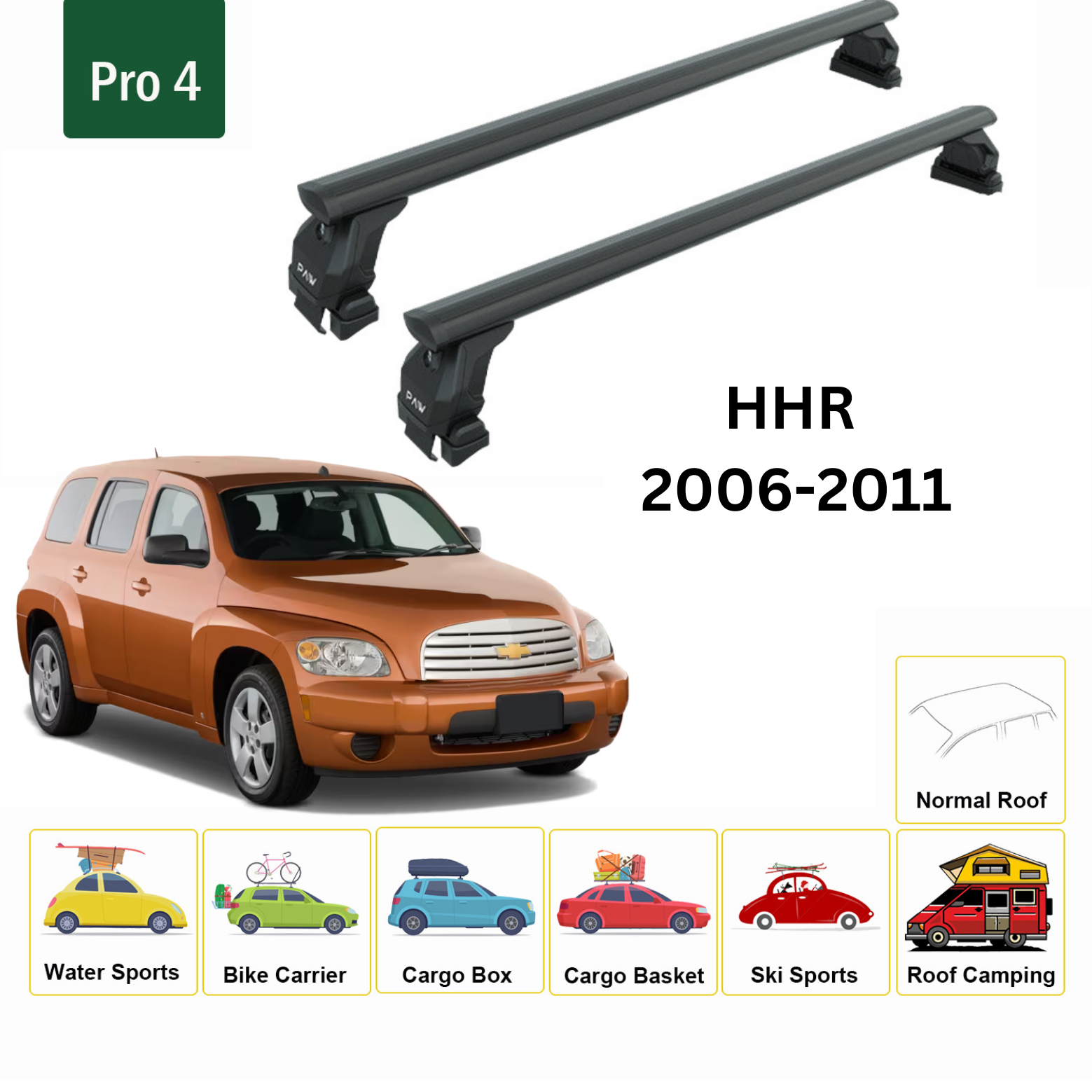 For Chevrolet HHR 2006-11 Roof Rack Cross Bars Metal Bracket Normal Roof Alu Black