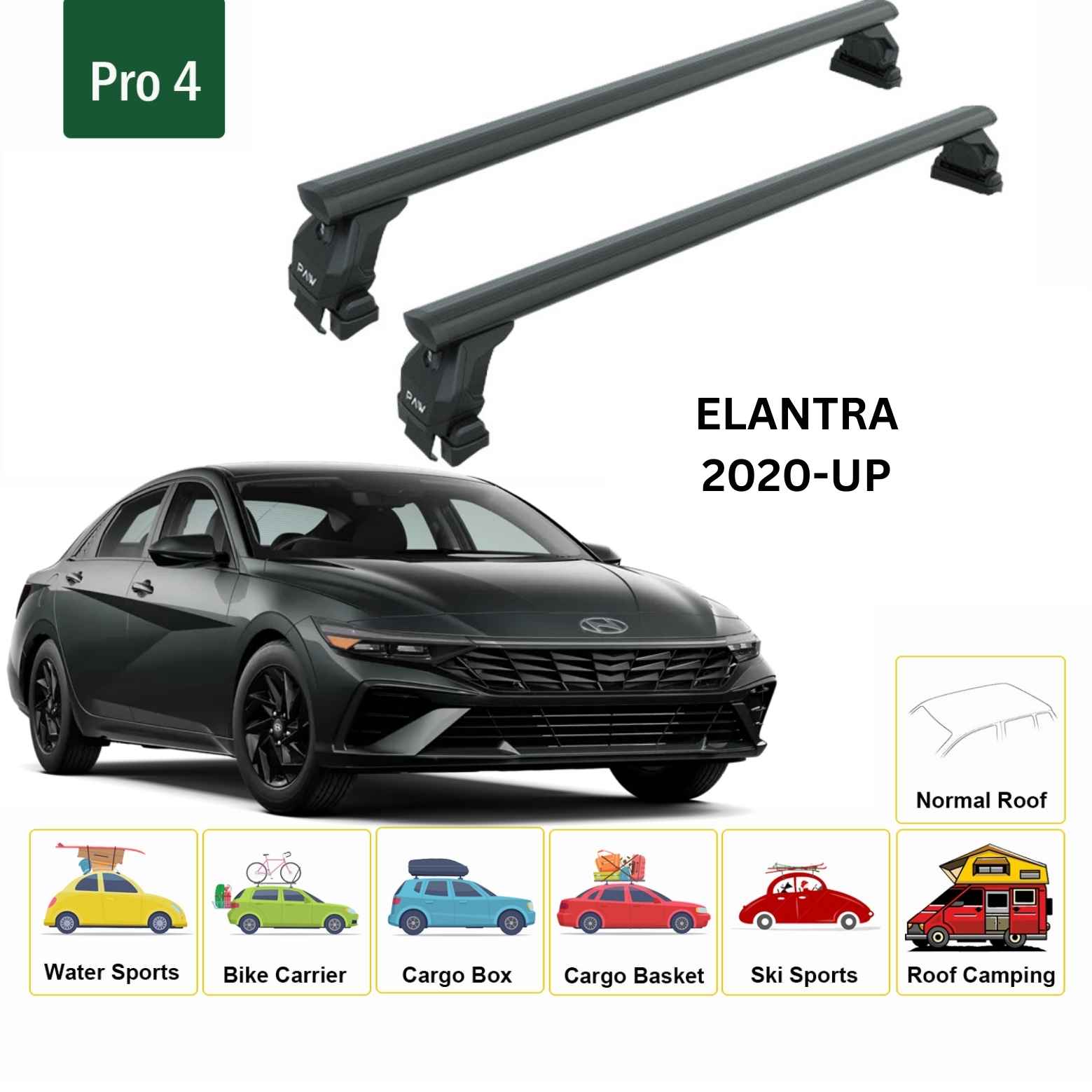 For Hyundai Elantra 2020-Up Roof Rack Cross Bars Normal Roof Alu Black - 0