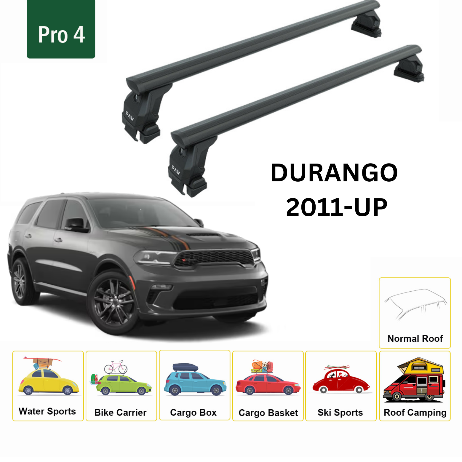 For Dodge Durango 2011-Up Roof Rack Cross Bars Metal Bracket Normal Roof Alu Black - 0