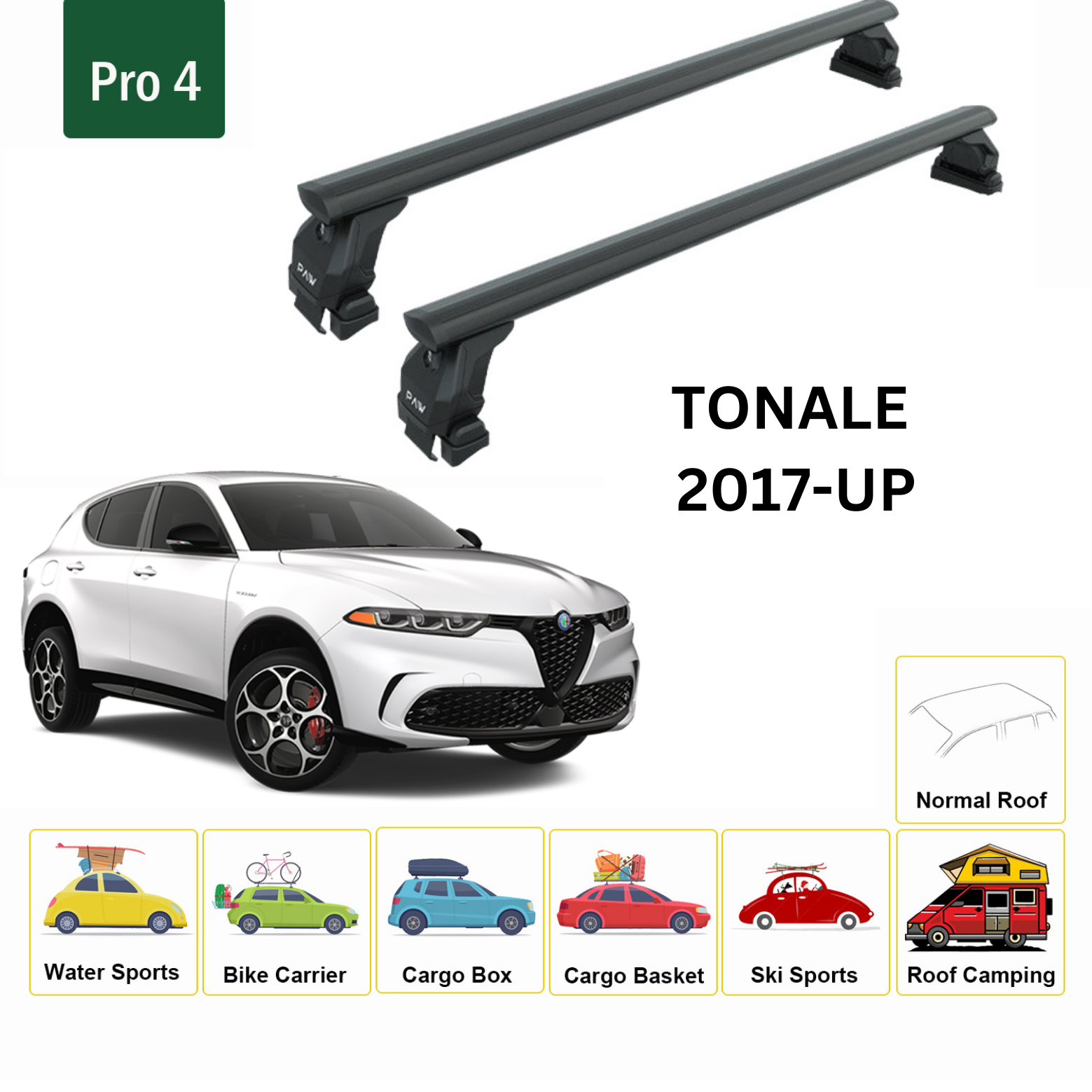 For Alfa Romeo Tonale 2017-Up Roof Rack Cross Bars Metal Bracket Normal Roof Alu Black