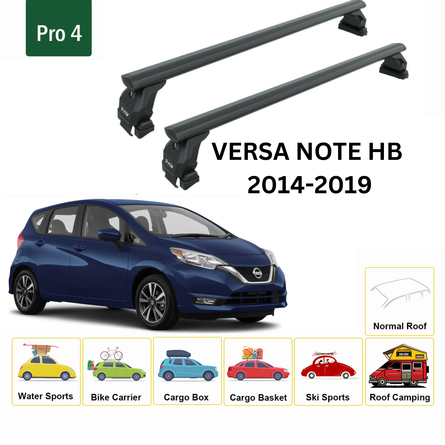 For Nissan Versa Note HB 2014-19 Roof Rack Cross Bars Metal Bracket Normal Roof Alu Black