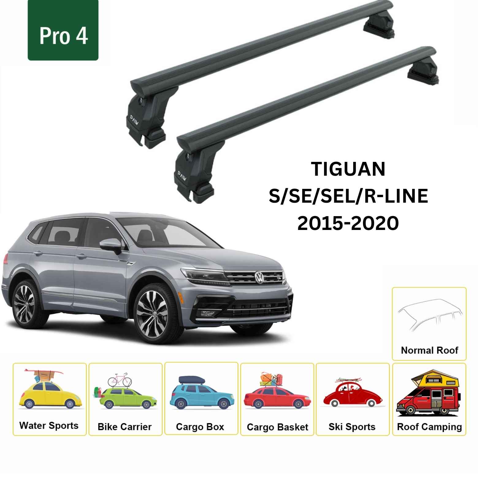 For Volkswagen Tiguan 2015-20 Roof Rack Cross Bar Normal Roof Alu Black