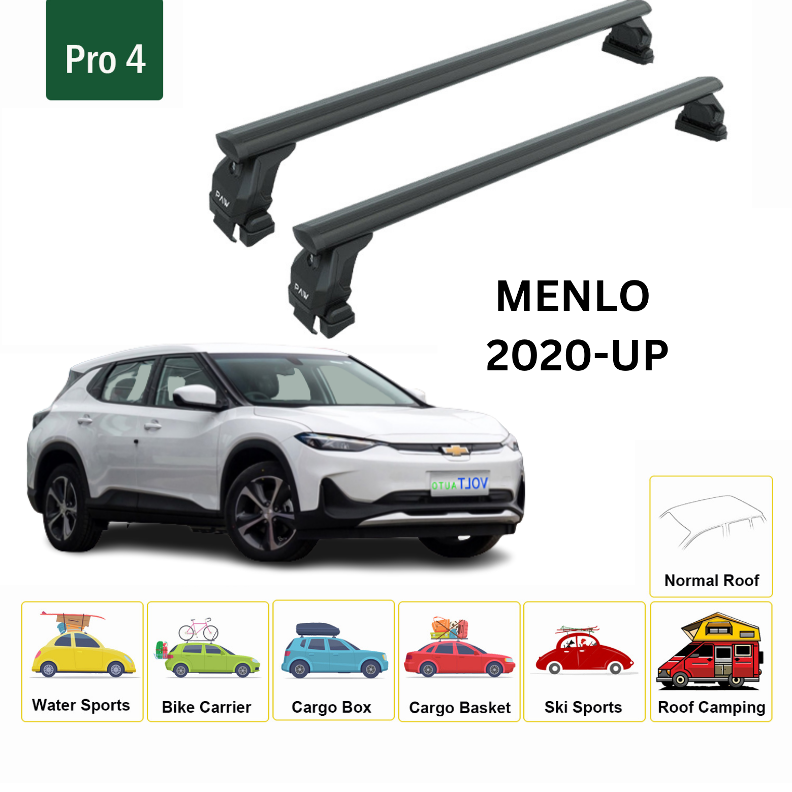 For Chevrolet Menlo 2020-Up Roof Rack Cross Bars Metal Bracket Normal Roof Alu Black