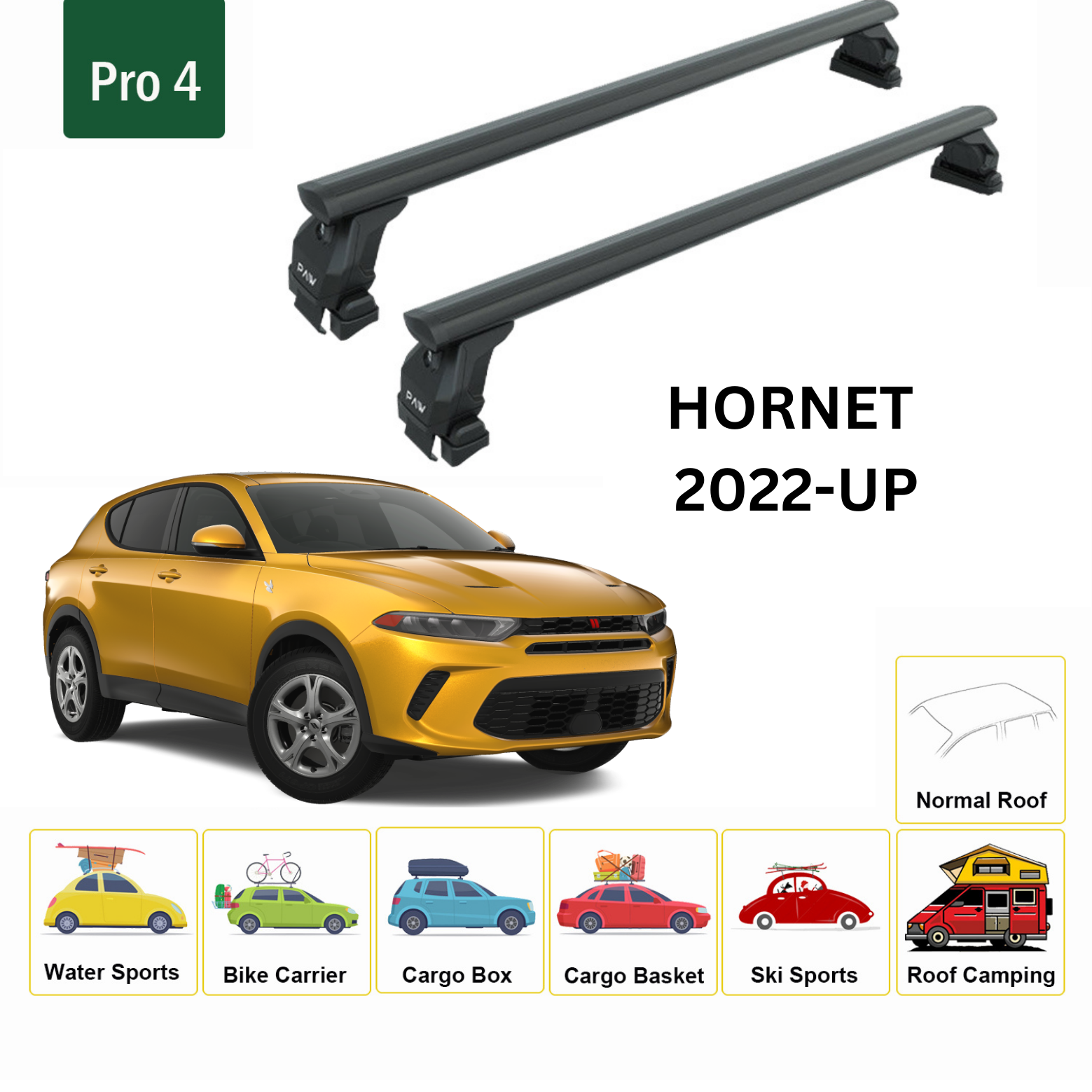 For Dodge Hornet 2022-Up Roof Rack Cross Bars Metal Bracket Normal Roof Alu Black - 0