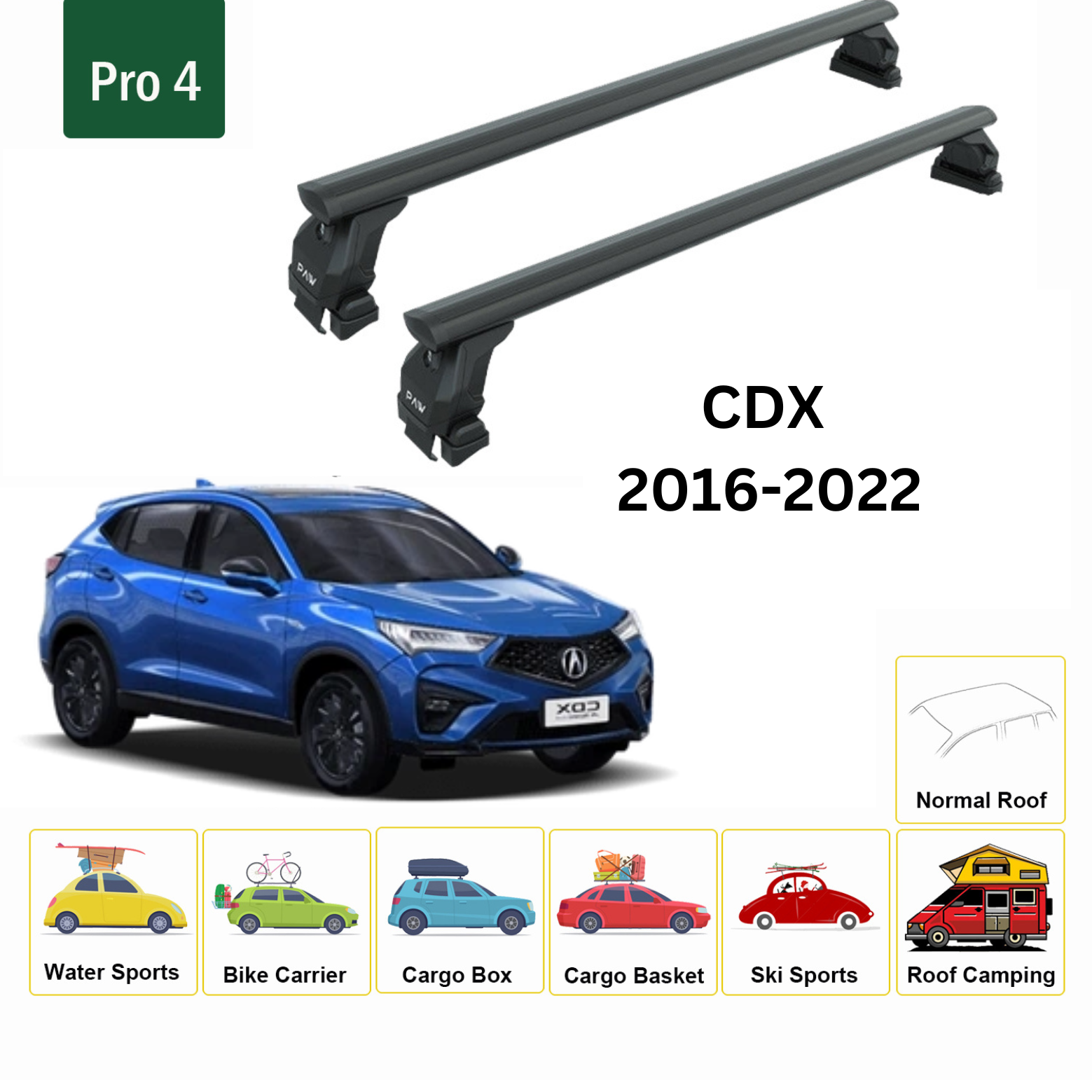 Für Acura CDX 2016–22 Dachträger, Querträger, Metallhalterung, normales Dach, Alu, Schwarz