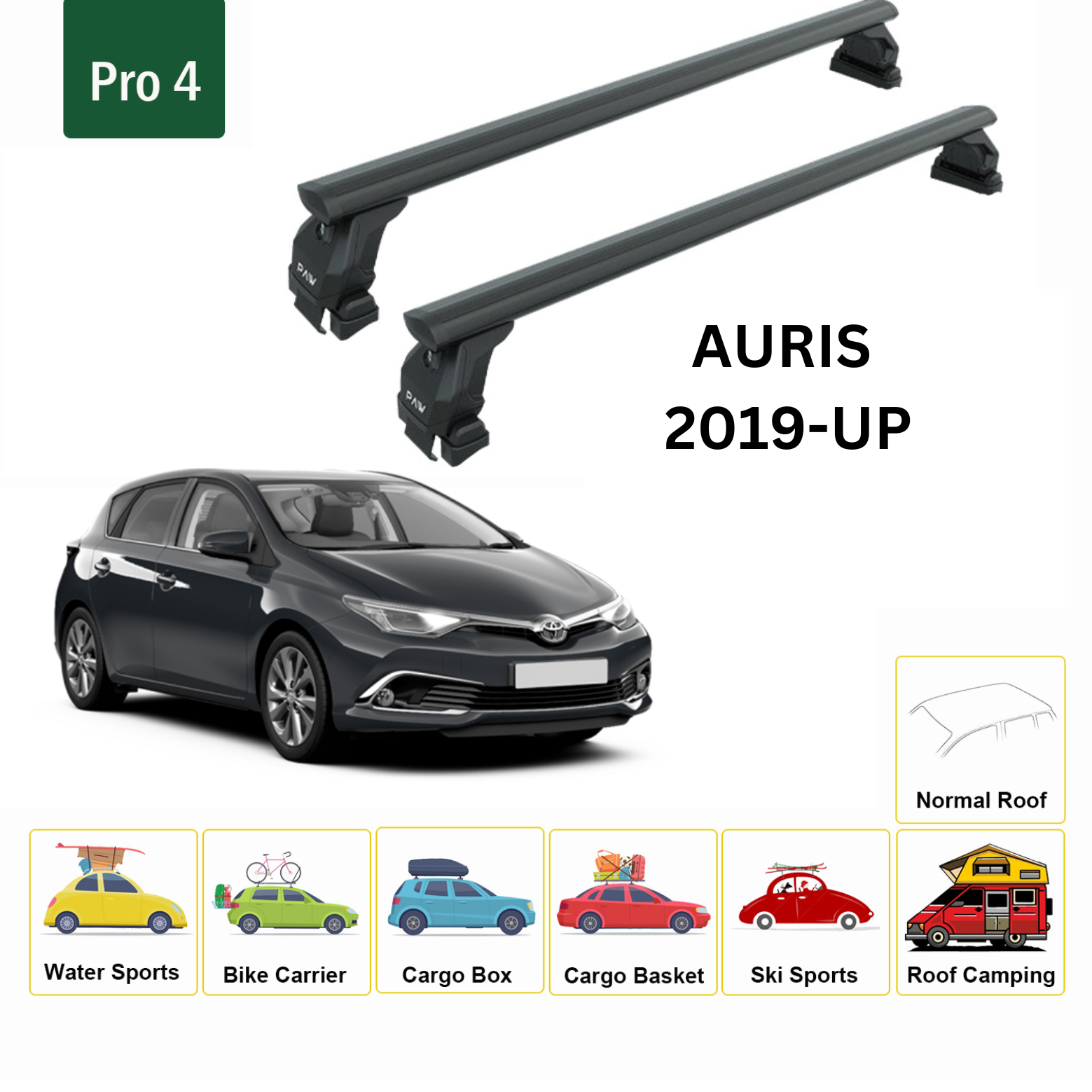 For Toyota Auris 2019-Up Roof Rack Cross Bars Normal Roof Alu Black - 0