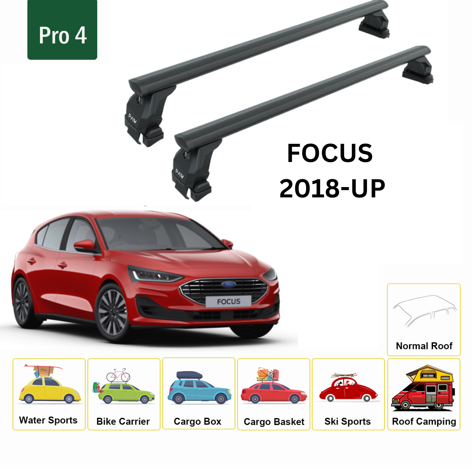 For Ford Focus 2018-Up Roof Rack Cross Bars Metal Bracket Normal Roof Alu Black - 0