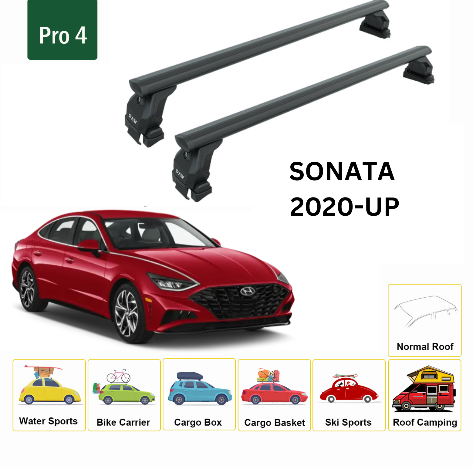 For Hyundai Sonata 2020-Up Roof Rack Cross Bars Normal Roof Alu Black - 0