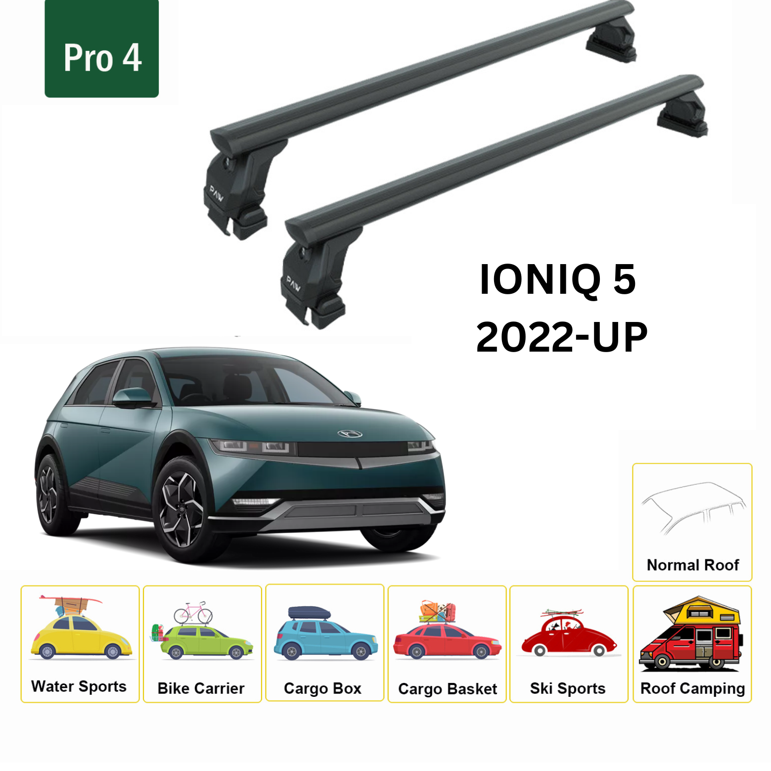 For Hyundai Ioniq 5 2022-Up Roof Rack Cross Bars Normal Roof Alu Black
