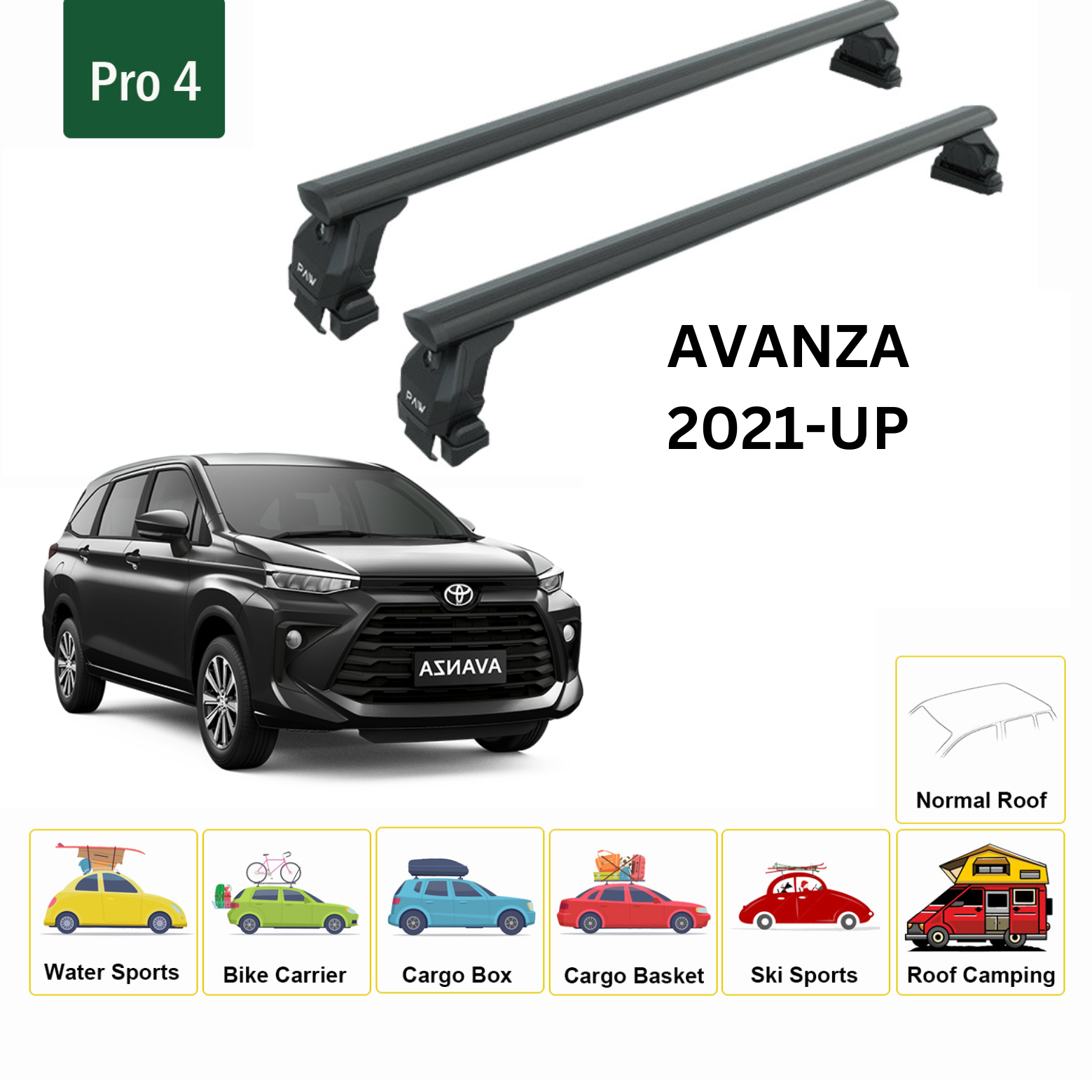 For Toyota Avanza 2021-Up Roof Rack Cross Bars Normal Roof Alu Black - 0