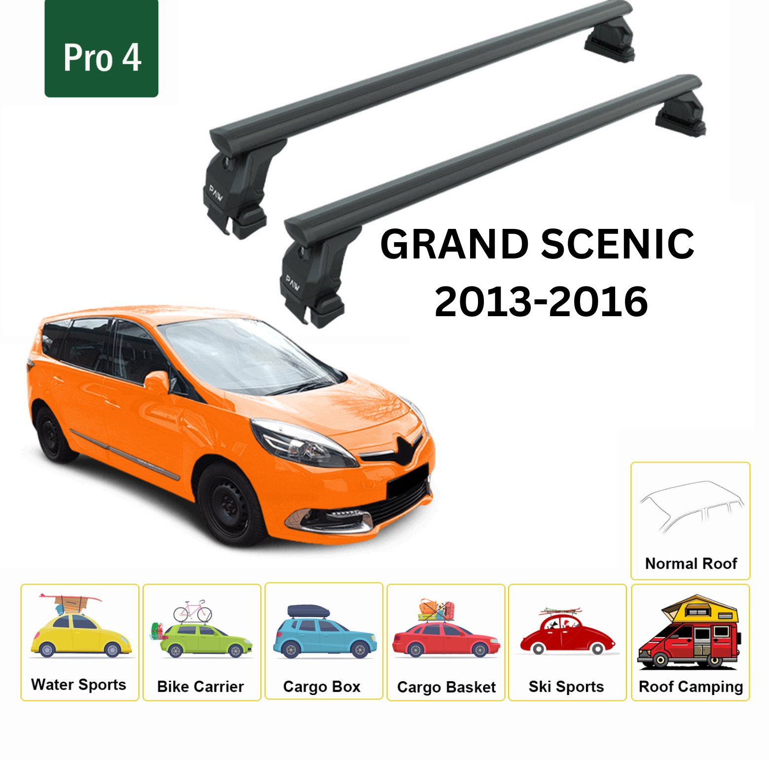 For Renault Grand Scenic 2013-2016 Roof Rack System, Aluminium Cross Bar, Metal Bracket, Normal Roof, Black - 0