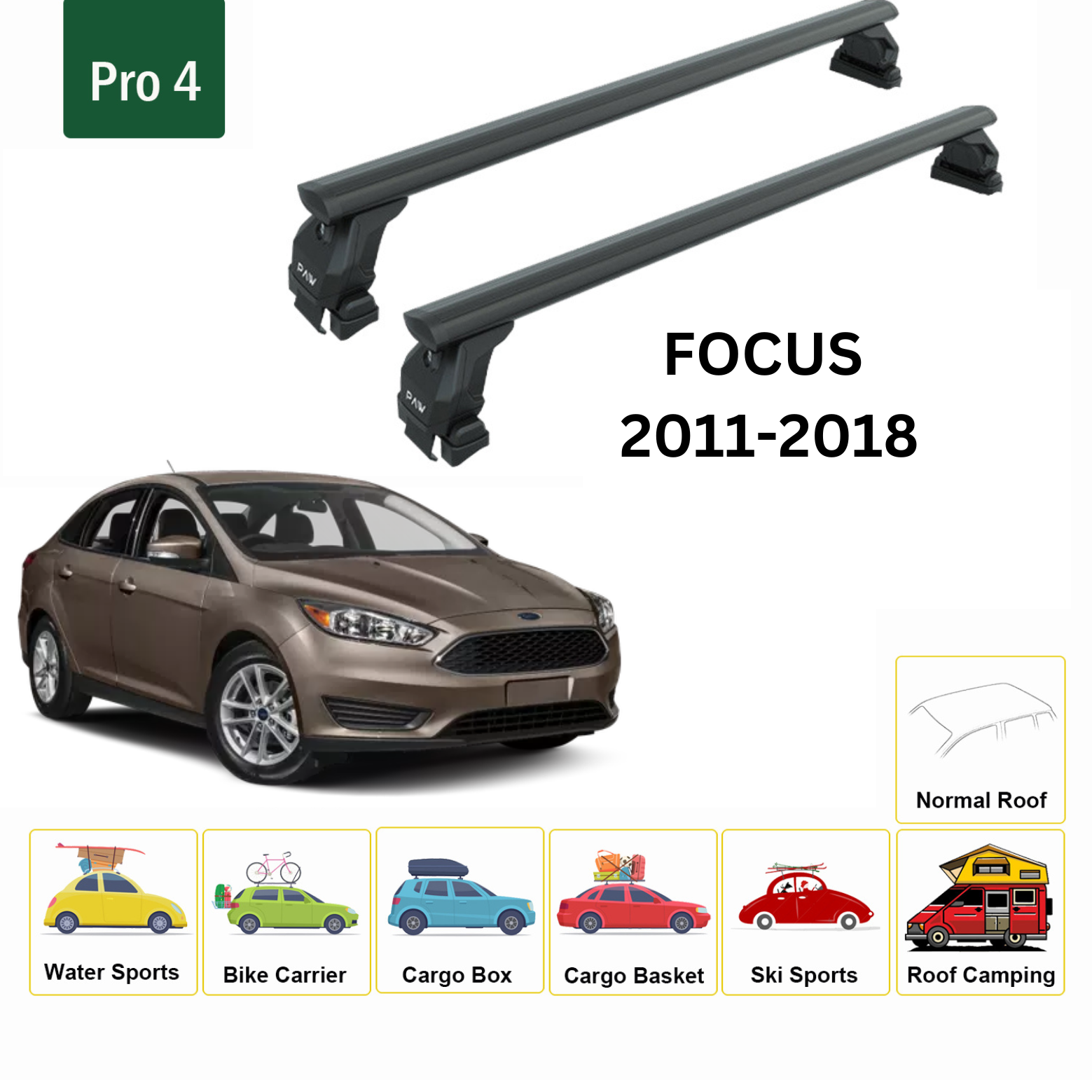 For Ford Focus Sedan (C346) 2011-18 Roof Rack Cross Bars Normal Roof Alu Black