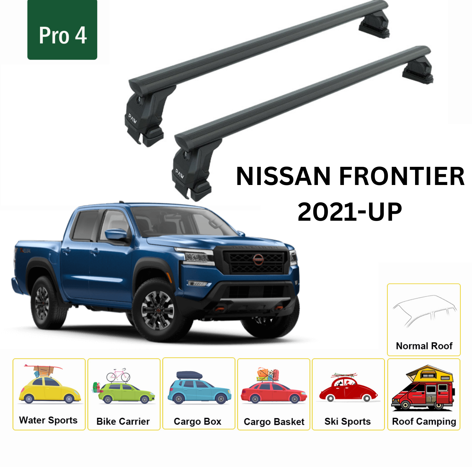 For Nissan Frontier D41 2021-Up Roof Rack Cross Bars Metal Bracket Normal Roof Alu Black
