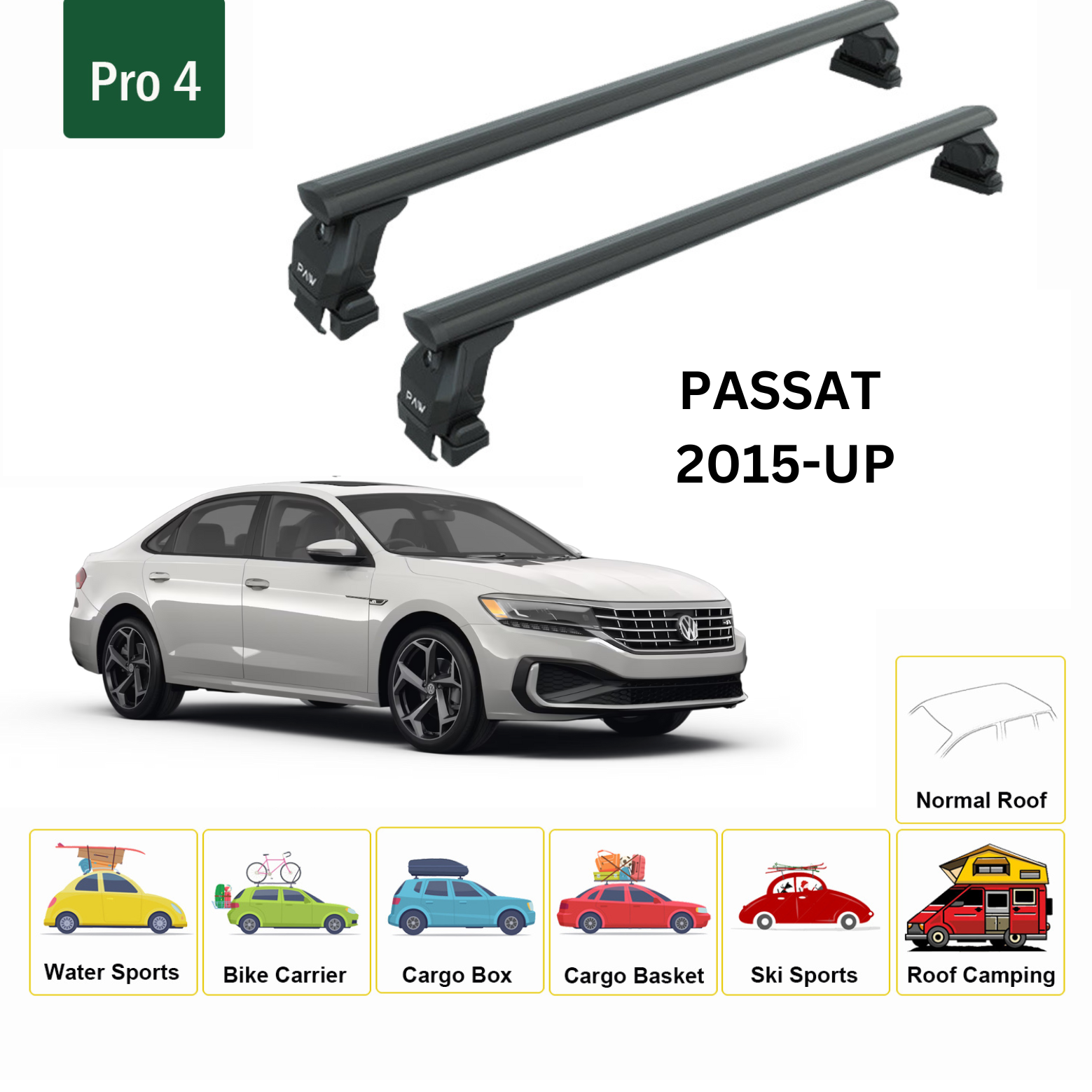 For Volkswagen Passat B6 2015-Up Roof Rack Cross Bar Normal Roof Black - 0