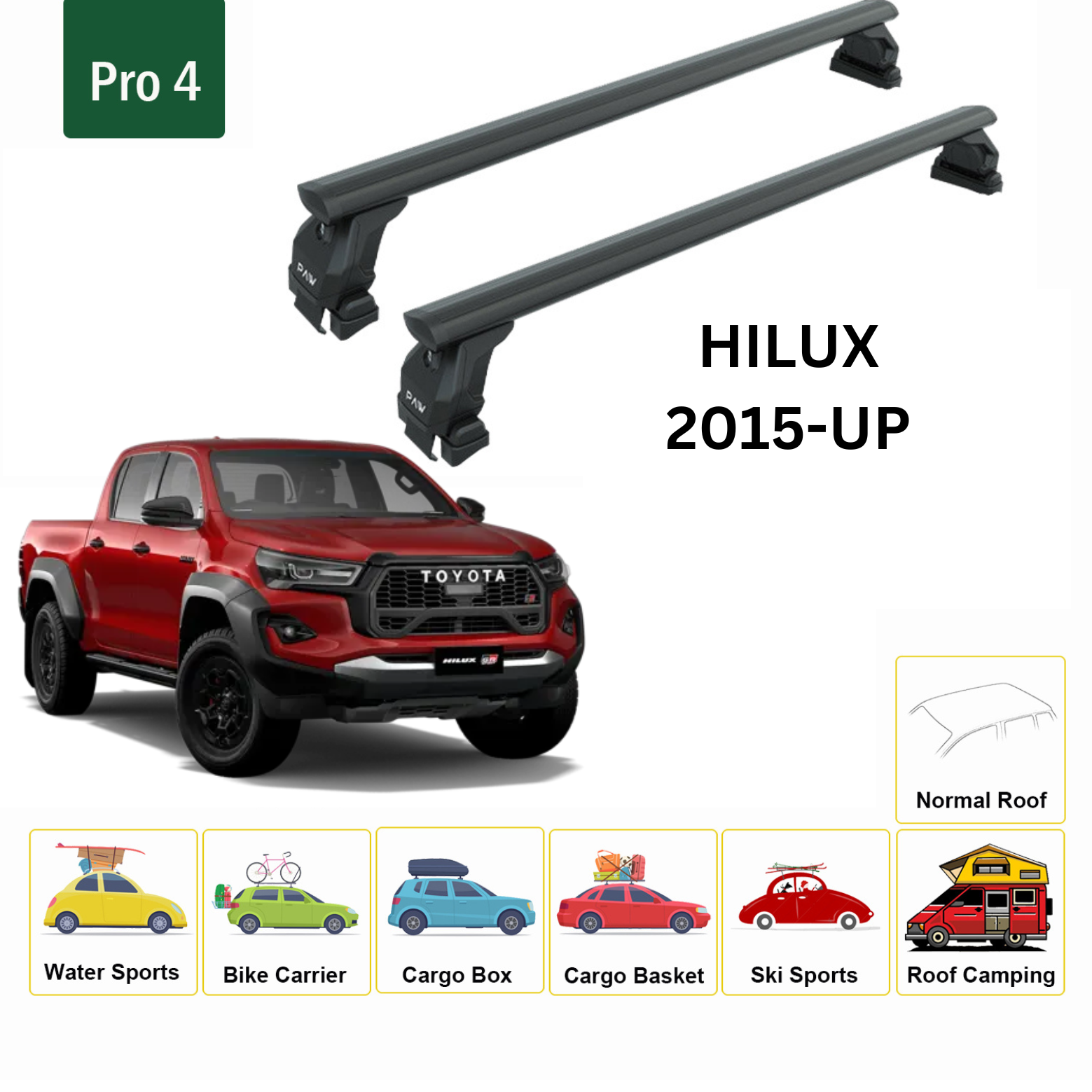 For Toyota Hilux Roof Rack Cross Bars Metal Bracket Normal Roof Alu Black 2015-2020