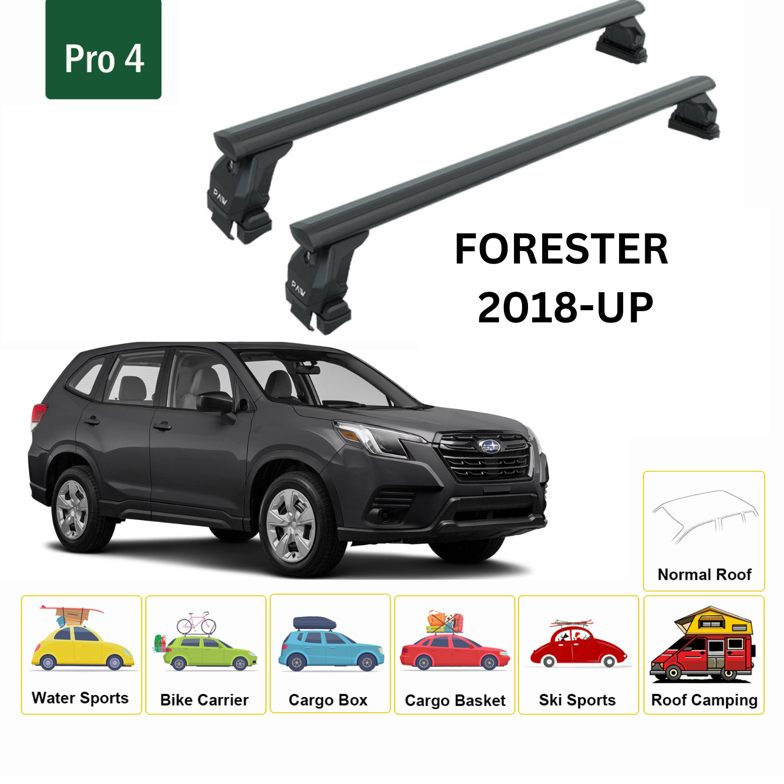 For Subaru Forester Premium 2018-Up Roof Rack Cross Bars Normal Roof Alu Black - 0