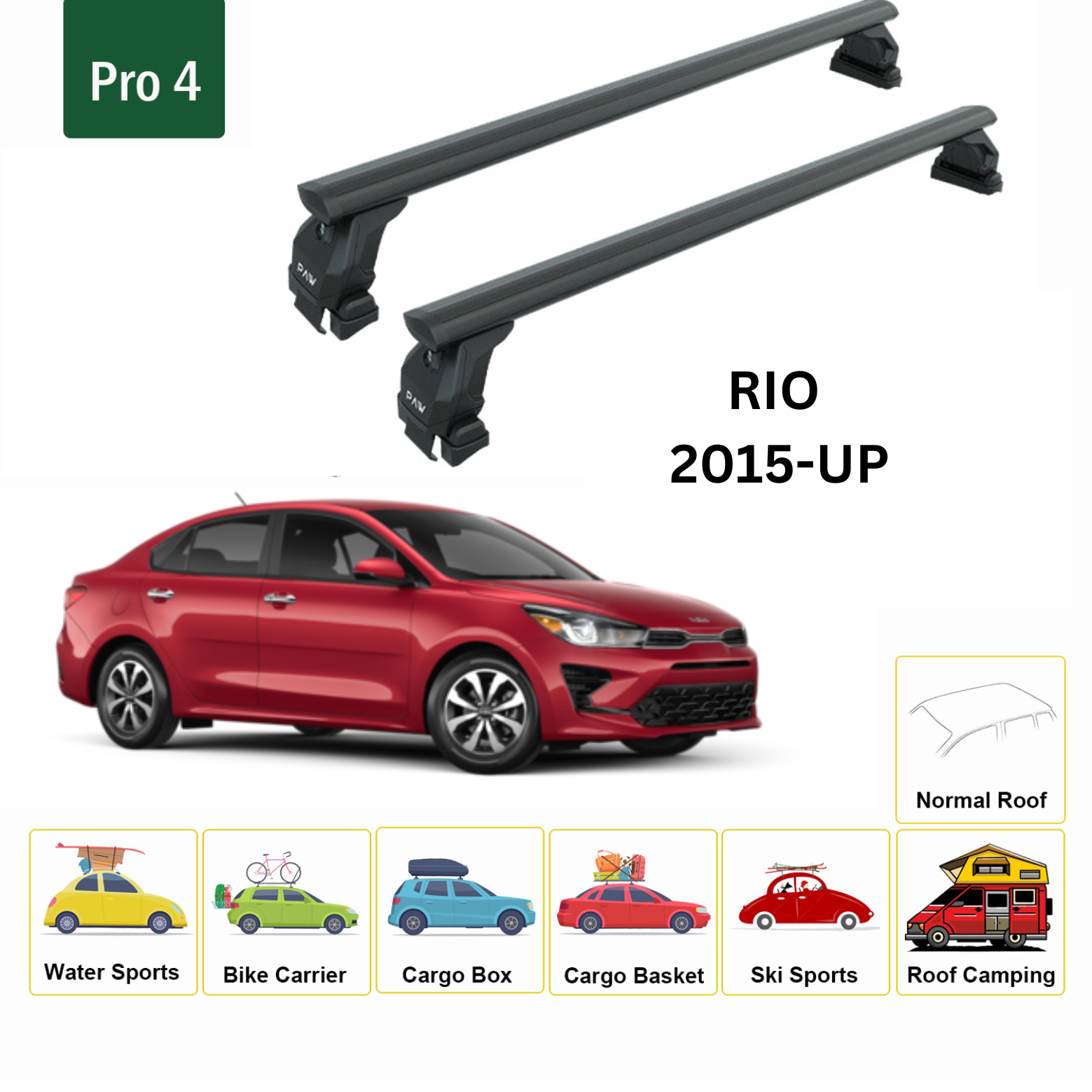 For Kia Rio Sedan 2015-Up Roof Rack Cross Bars Normal Roof Alu Black - 0