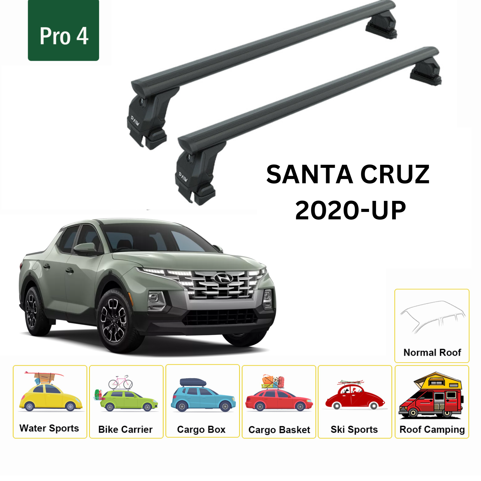 For Hyundai Santa Cruz 2020-Up Roof Rack Cross Bars Normal Roof Alu Black - 0