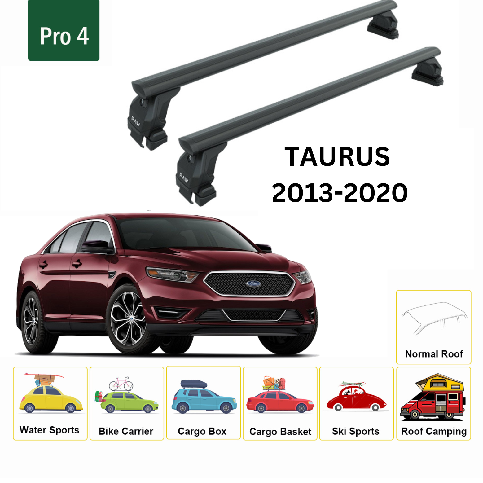 For Ford Taurus 2013-20 Roof Rack Cross Bars Metal Bracket Normal Roof Alu Black - 0