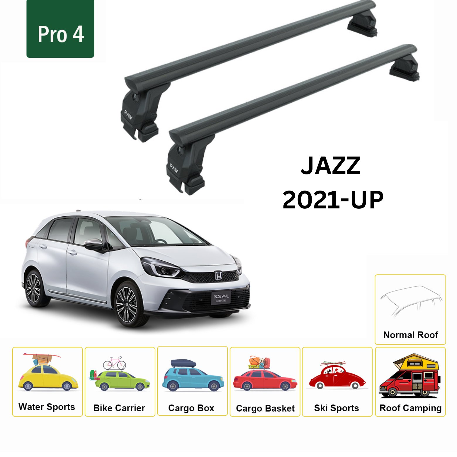 For Honda Jazz 2021-Up Roof Rack Cross Bars Metal Bracket Normal Roof Alu Black