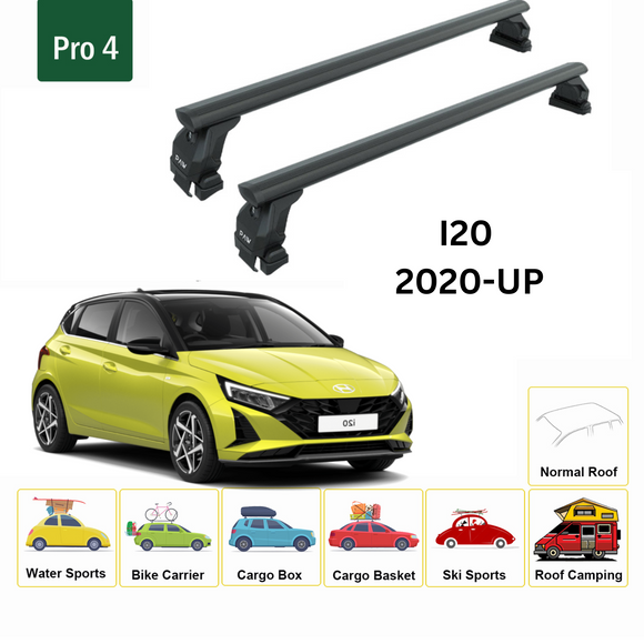 For Hyundai i20 2020-2025 Roof Rack Cross Bars Normal Roof Alu Black