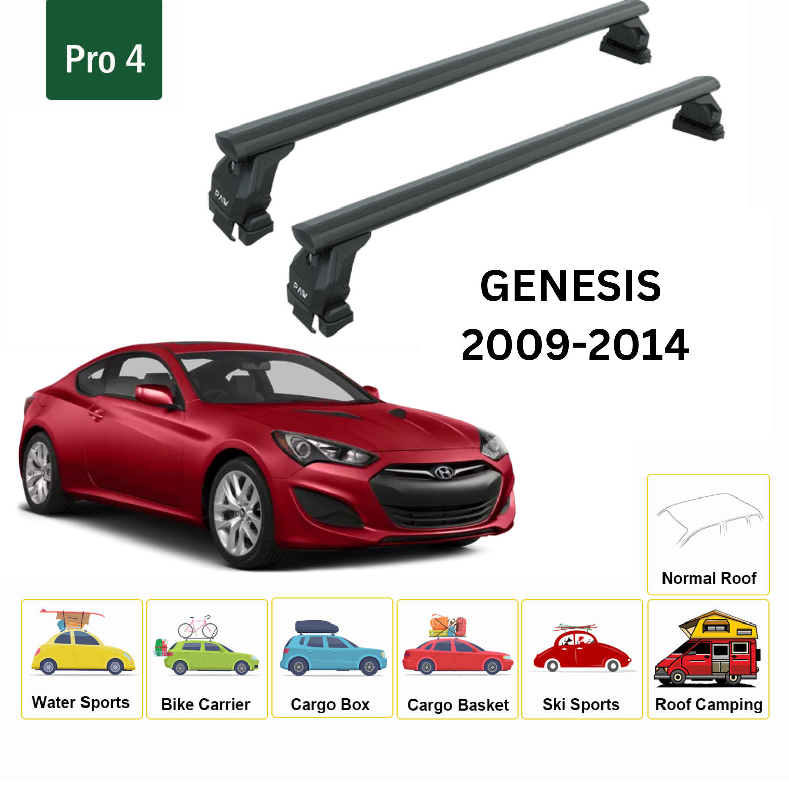 For Hyundai Genesis 2009-2014 Roof Rack Cross Bars Normal Roof Alu Black - 0