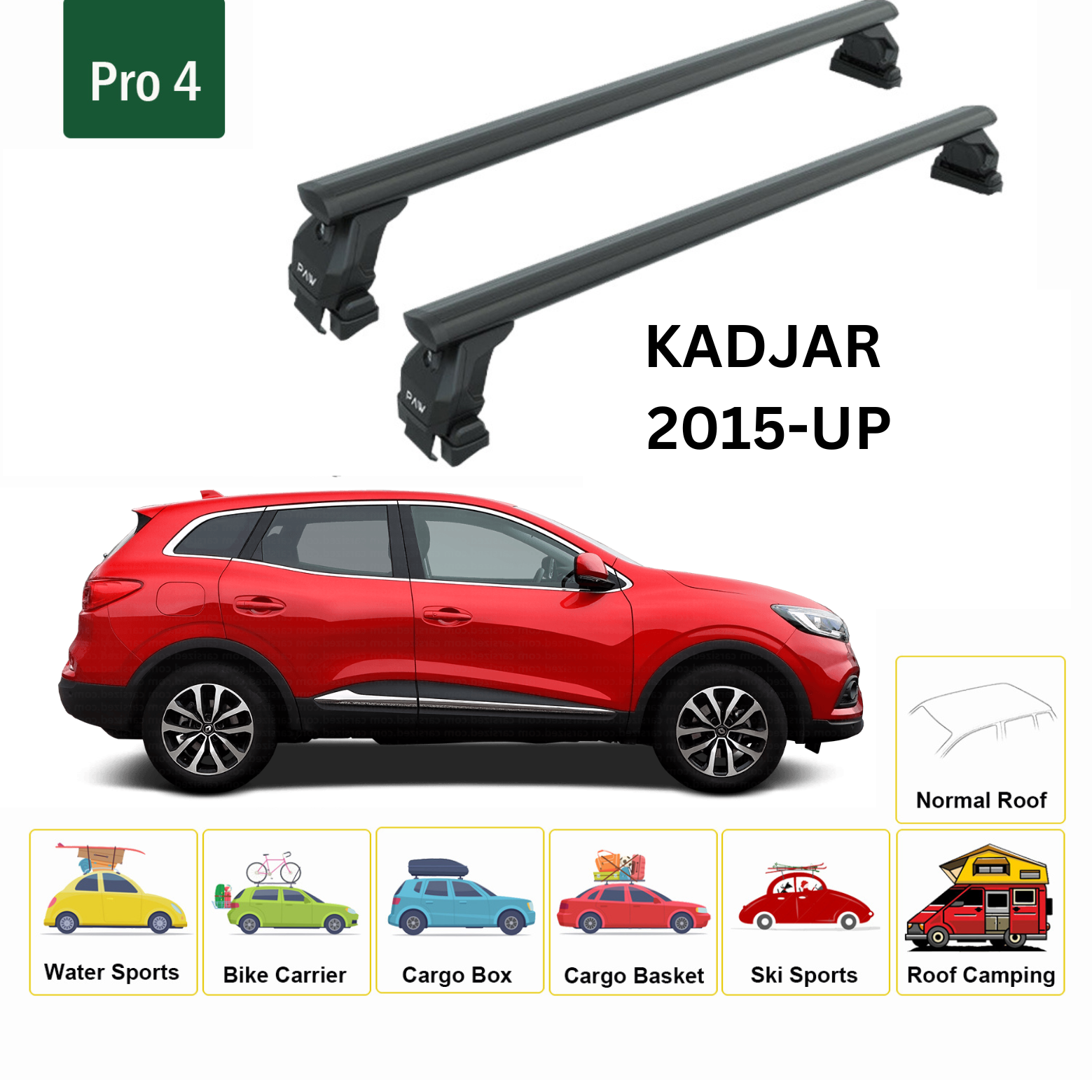 For Renault Kadjar 2015-Up Roof Rack System, Aluminium Cross Bar, Metal Bracket, Normal Roof, Black - 0