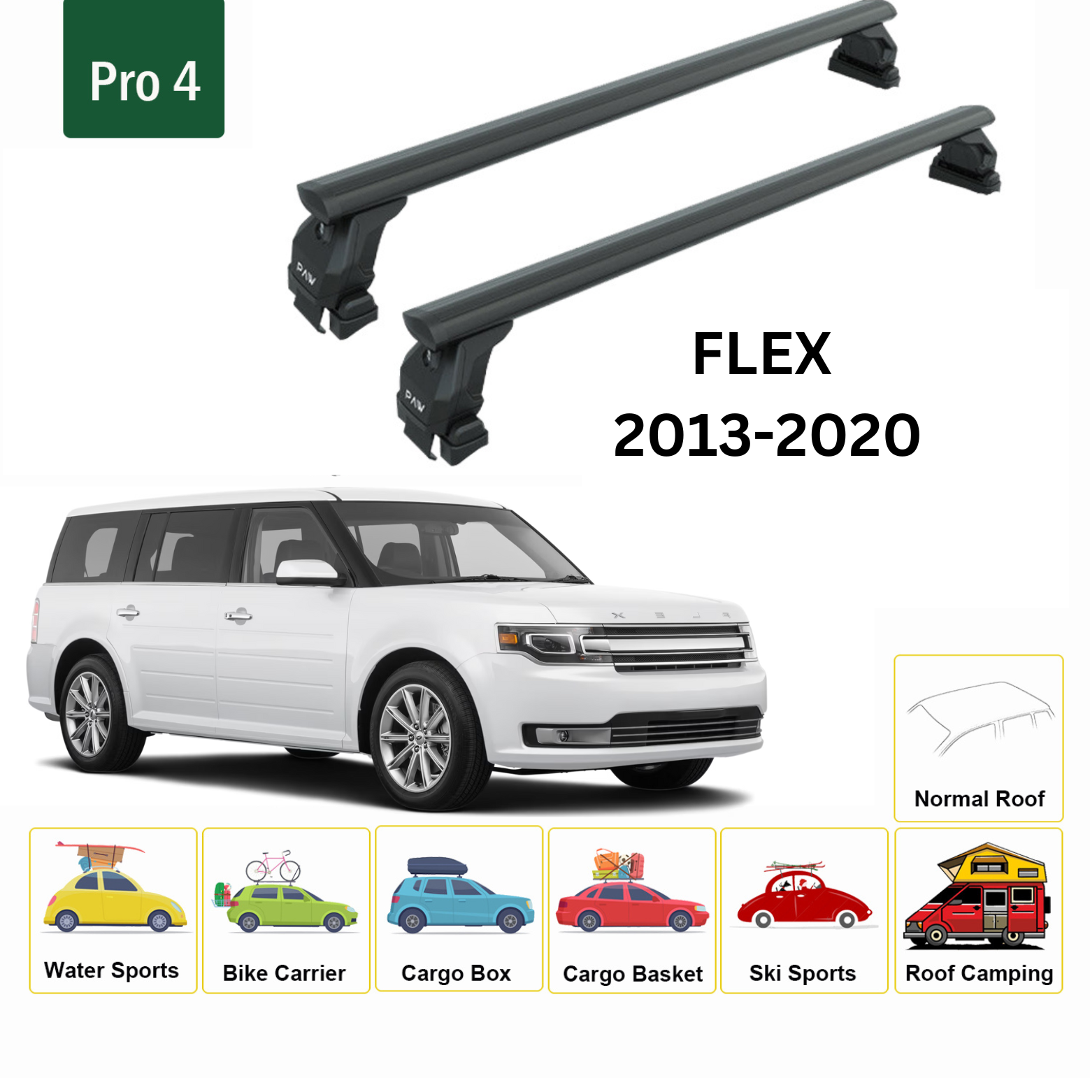 Für Ford Flex 2008–2013 Dachträgersystem, Aluminium-Querstange, Metallhalterung, abschließbar, schwarz - 0