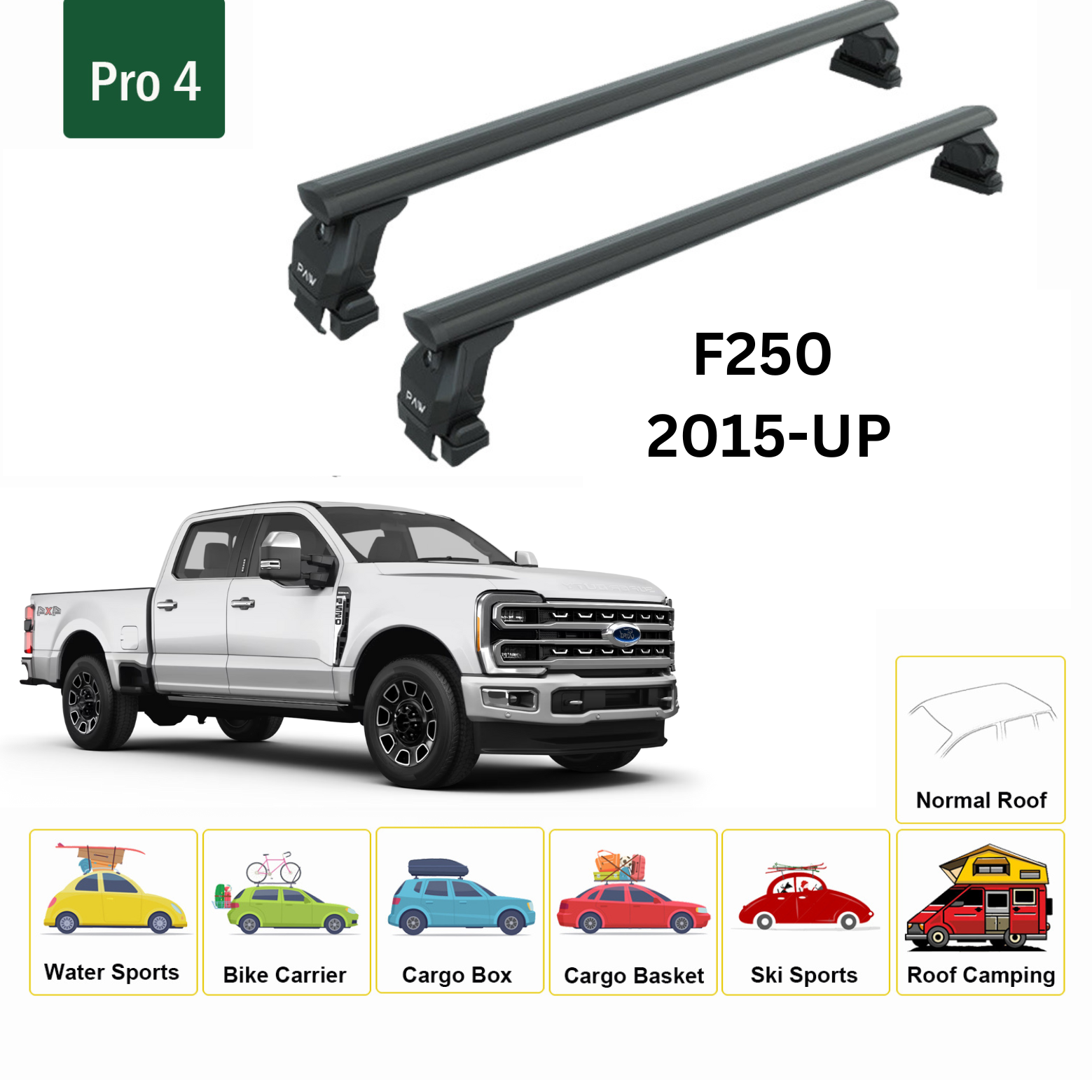 For Ford F250 2015-Up Roof Rack Cross Bars Normal Roof Alu Black